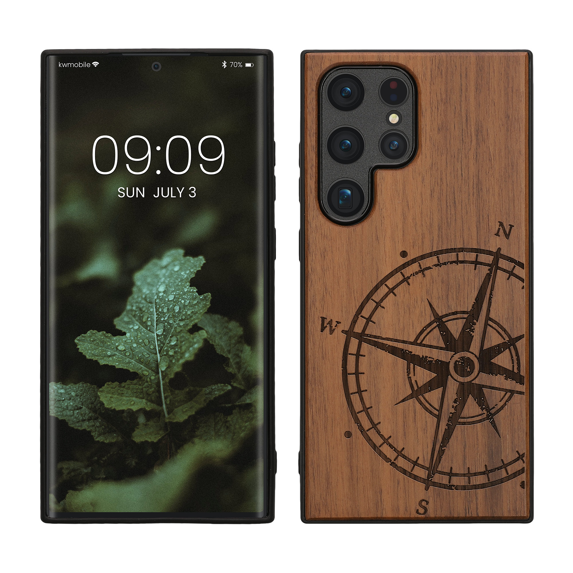Dřevěné pouzdro pro Samsung Galaxy S24 Ultra kwmobile - tvrdý obal v tmavě hnědé barvě