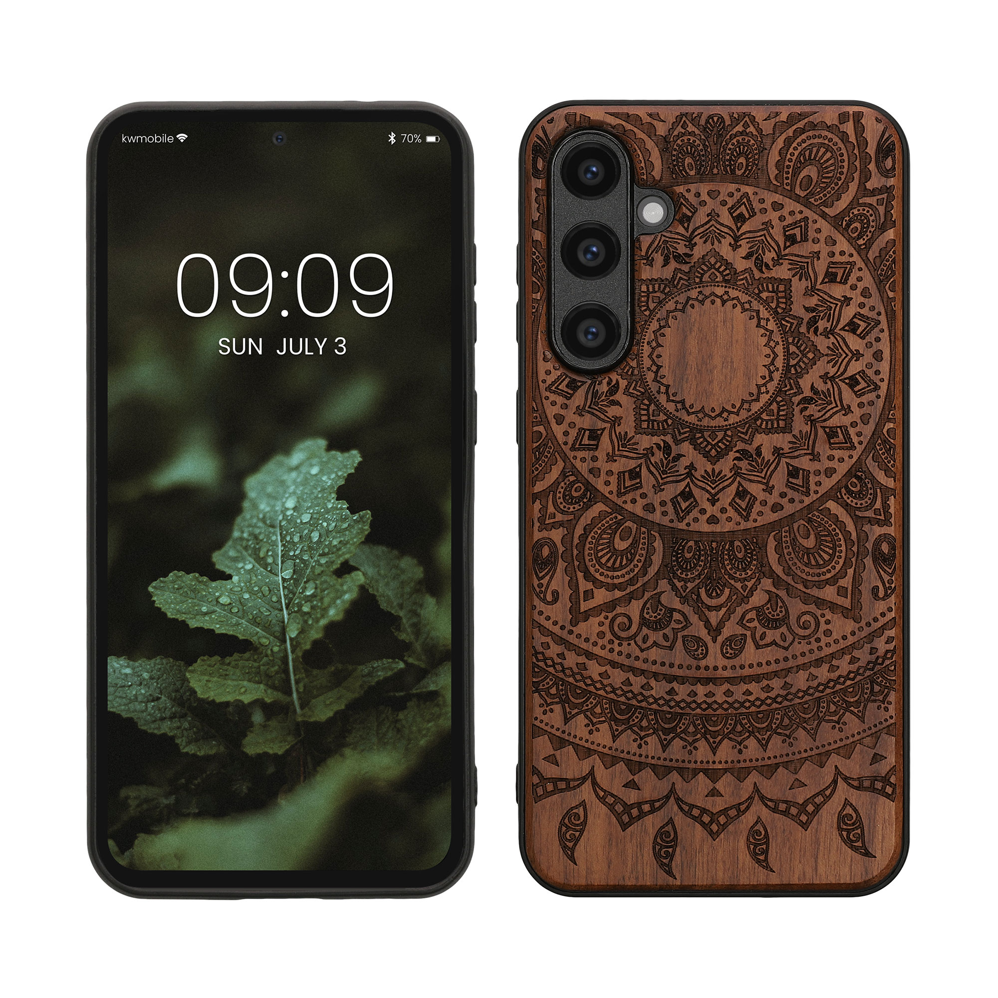 Dřevěný kryt na mobil Galaxy S23 FE kwmobile tmavě hnědý
