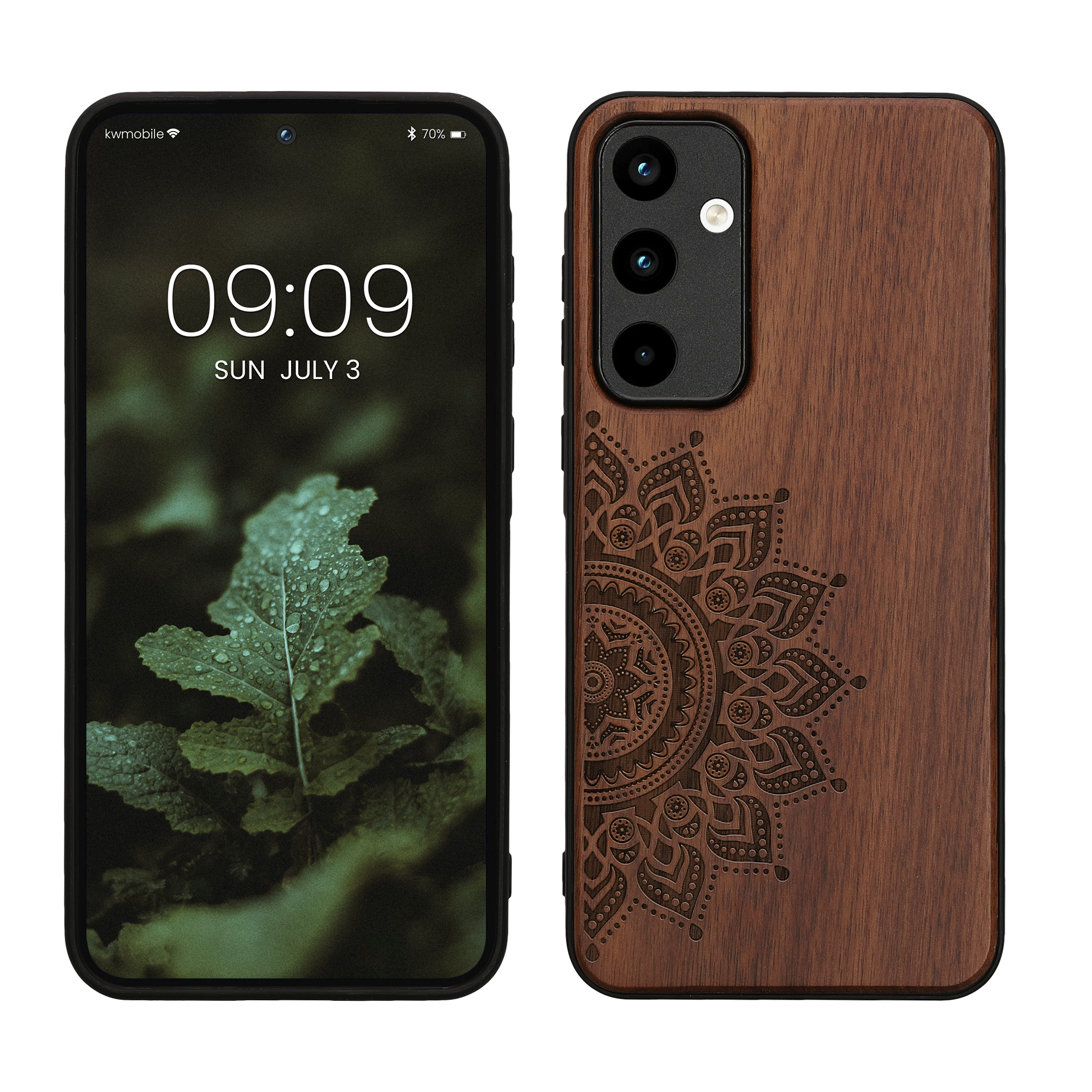 Dřevěný kryt na mobil Samsung Galaxy A55 5G kwmobile TPU rámeček Tmavě hnědá