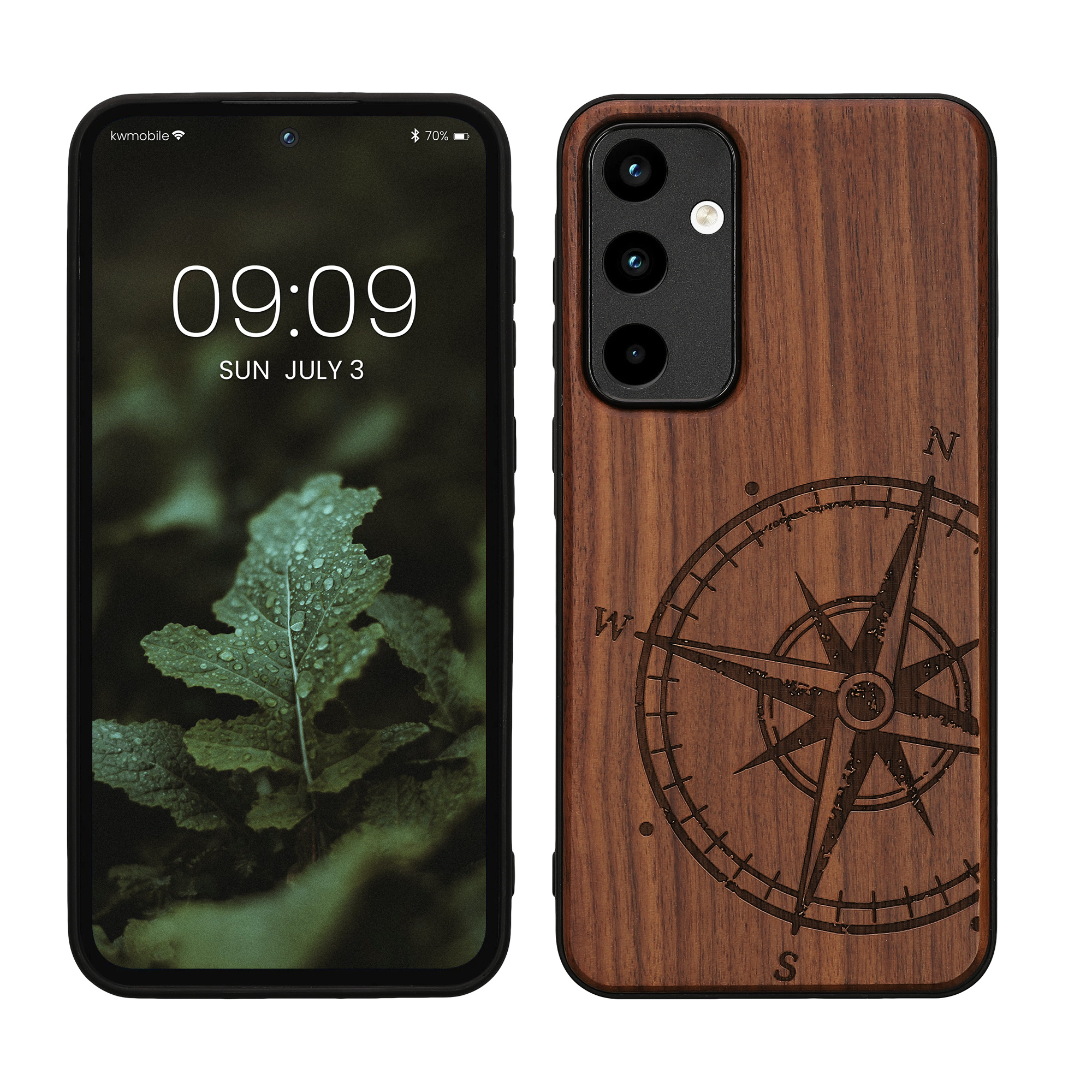 Dřevěný kryt na mobil Samsung Galaxy A55 5G kwmobile TPU rámeček Tmavě hnědá