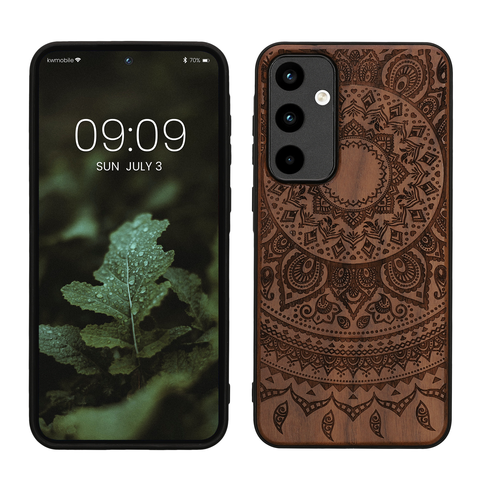 Dřevěný kryt na mobil Samsung Galaxy A55 5G kwmobile TPU rámeček Tmavě hnědá