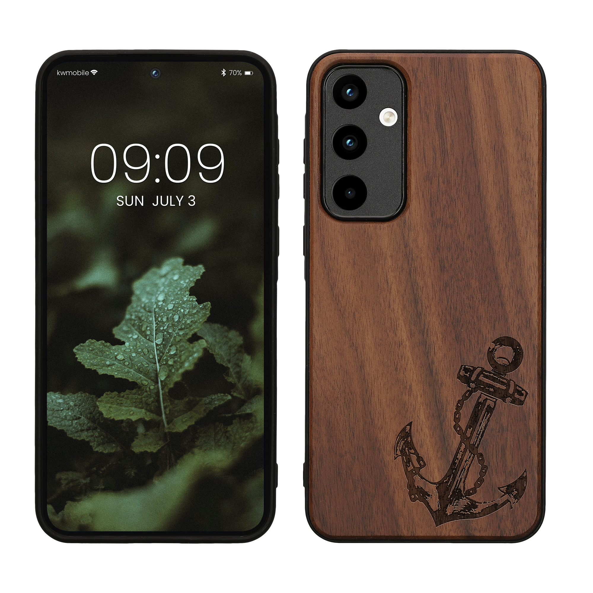 Dřevěný kryt na mobil Samsung Galaxy A55 5G kwmobile TPU rámeček Tmavě hnědá