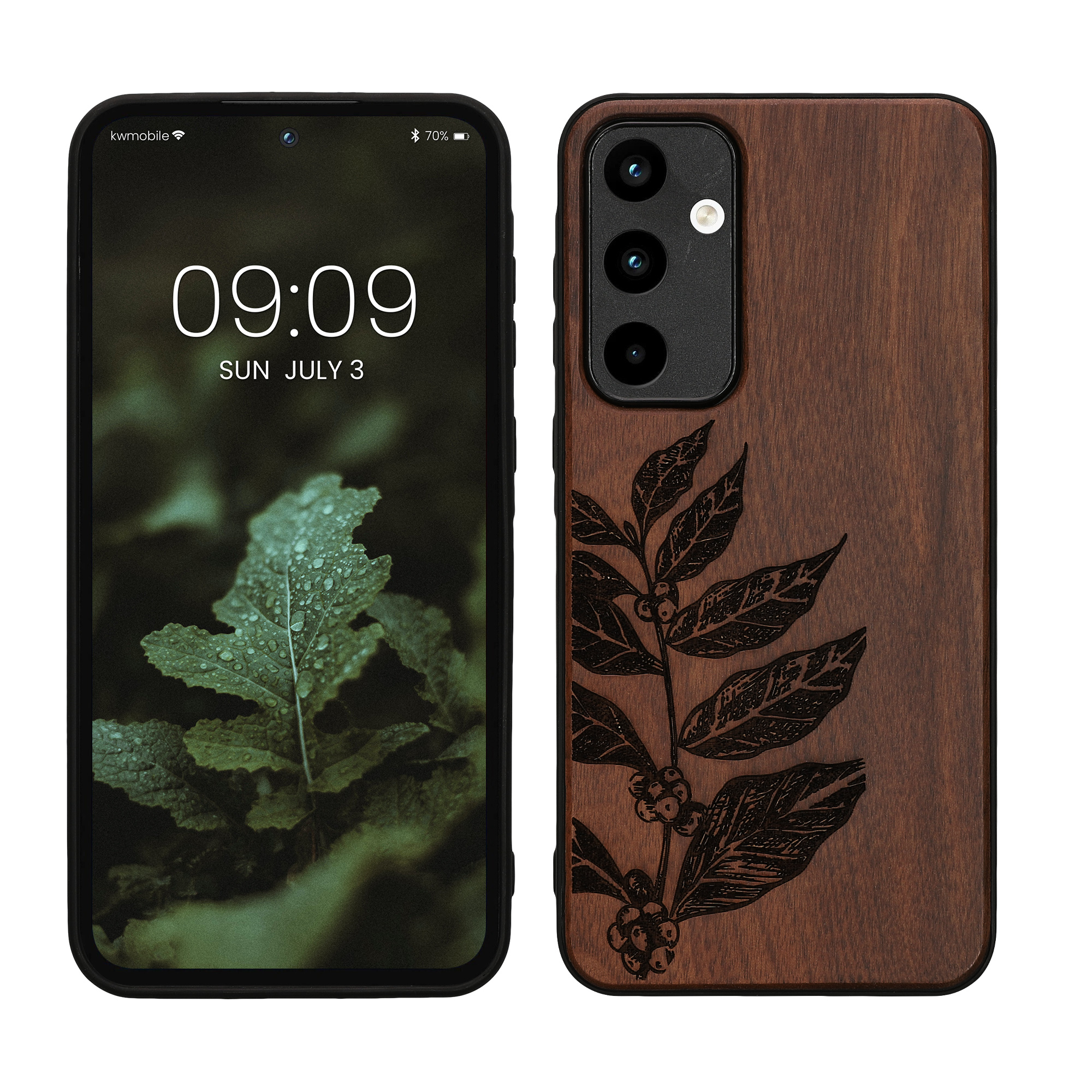 Dřevěný kryt na mobil Samsung Galaxy A55 5G kwmobile TPU rámeček Tmavě hnědá