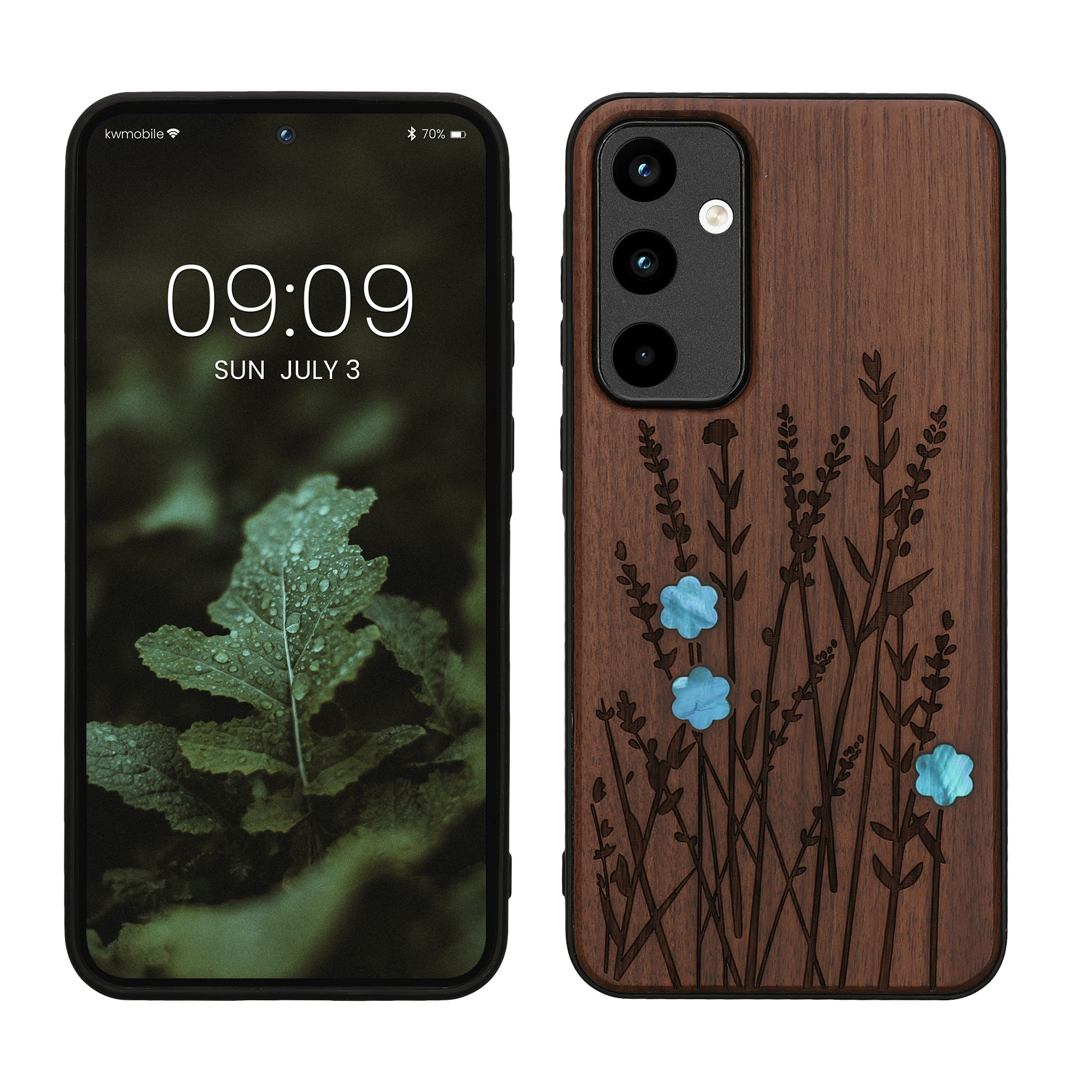 Dřevěný kryt na mobil Samsung Galaxy A55 5G kwmobile TPU rámeček Tmavě hnědá