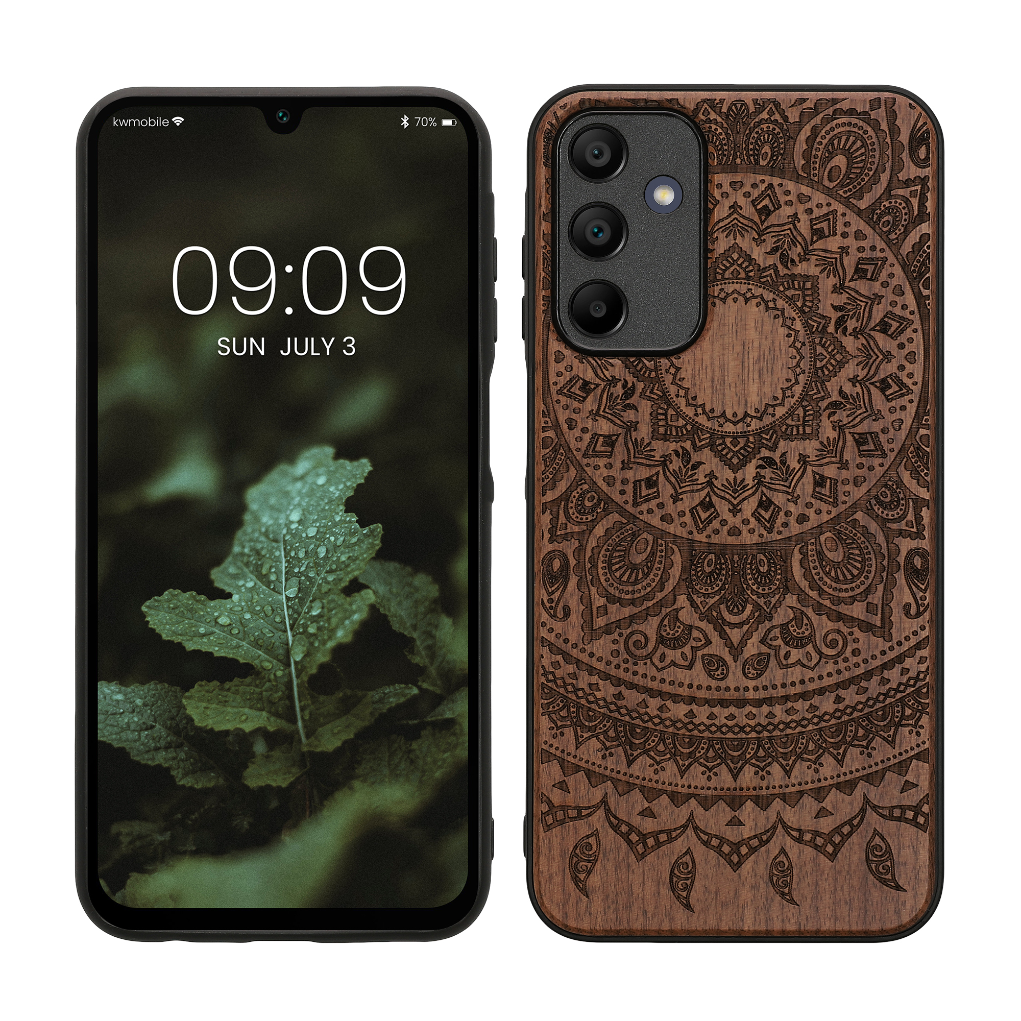 Dřevěný kryt na mobil Samsung Galaxy A15 5G kwmobile TPU rámeček Tmavě hnědá