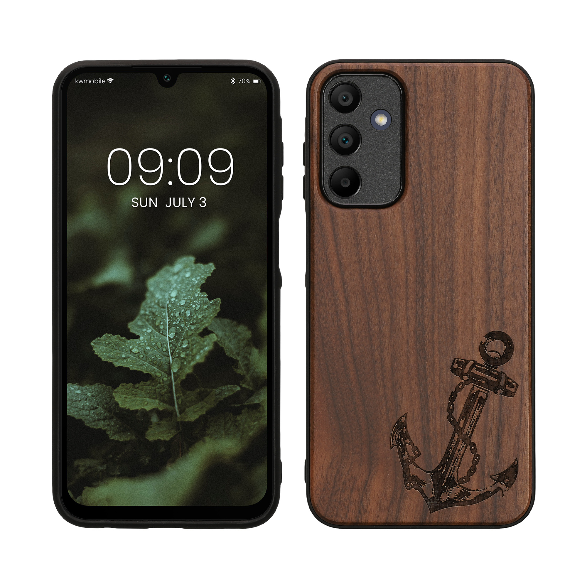 Dřevěný kryt na mobil Samsung Galaxy A15 5G kwmobile TPU rámeček Tmavě hnědá