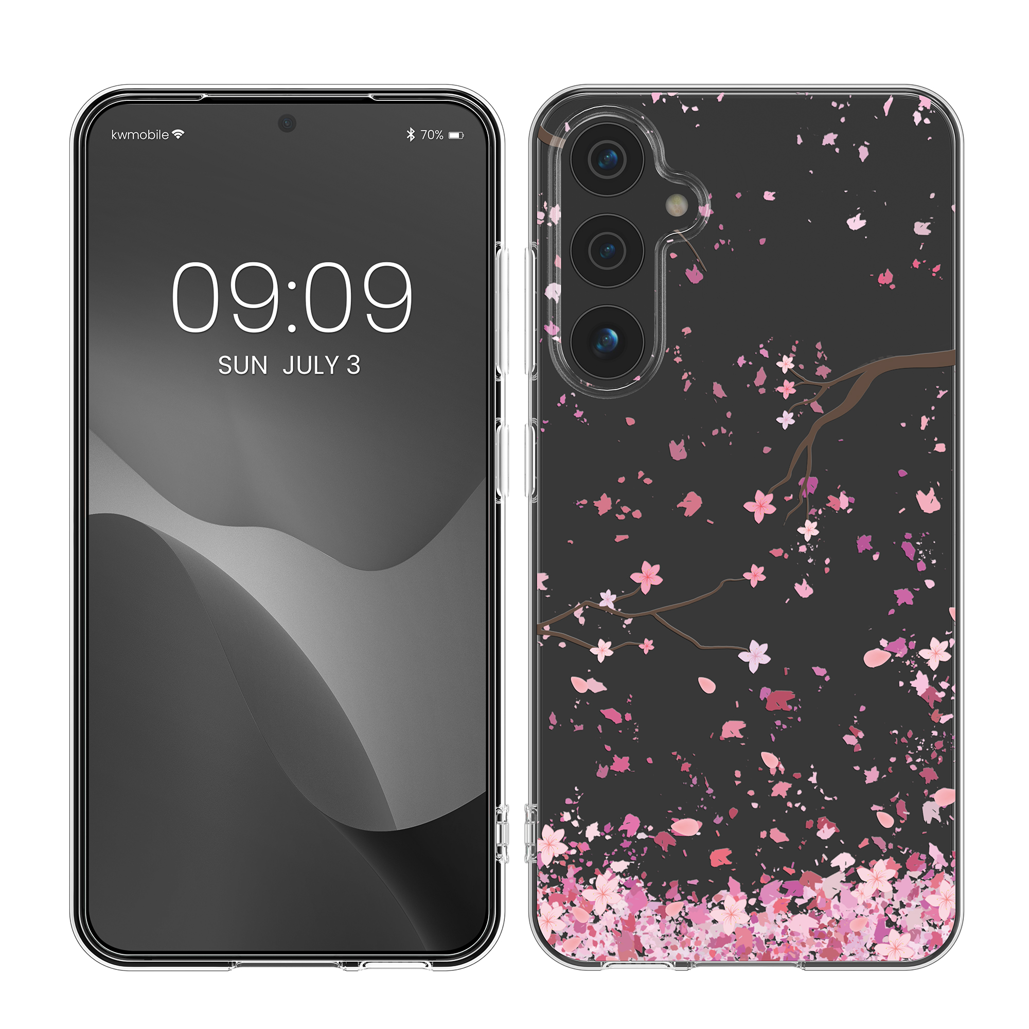 Průhledný kryt na mobil Samsung Galaxy A55 5G kwmobile motiv Cherry Blossoms Cherry Blossoms - růžová / tmavě hnědá / transparentní