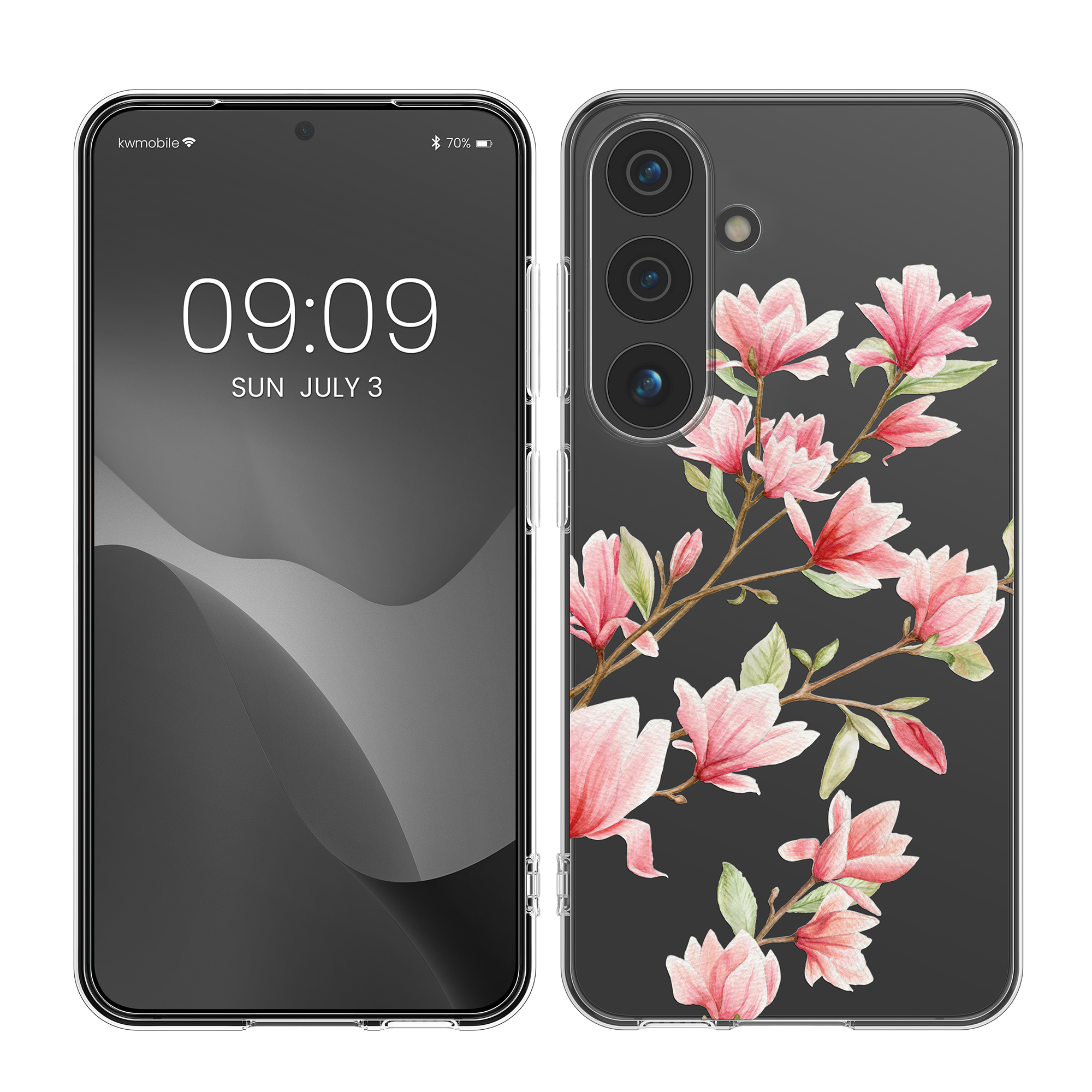 Lesklý kryt na mobil Galaxy S24 kwmobile růžové magnolie / bílá / transparentní