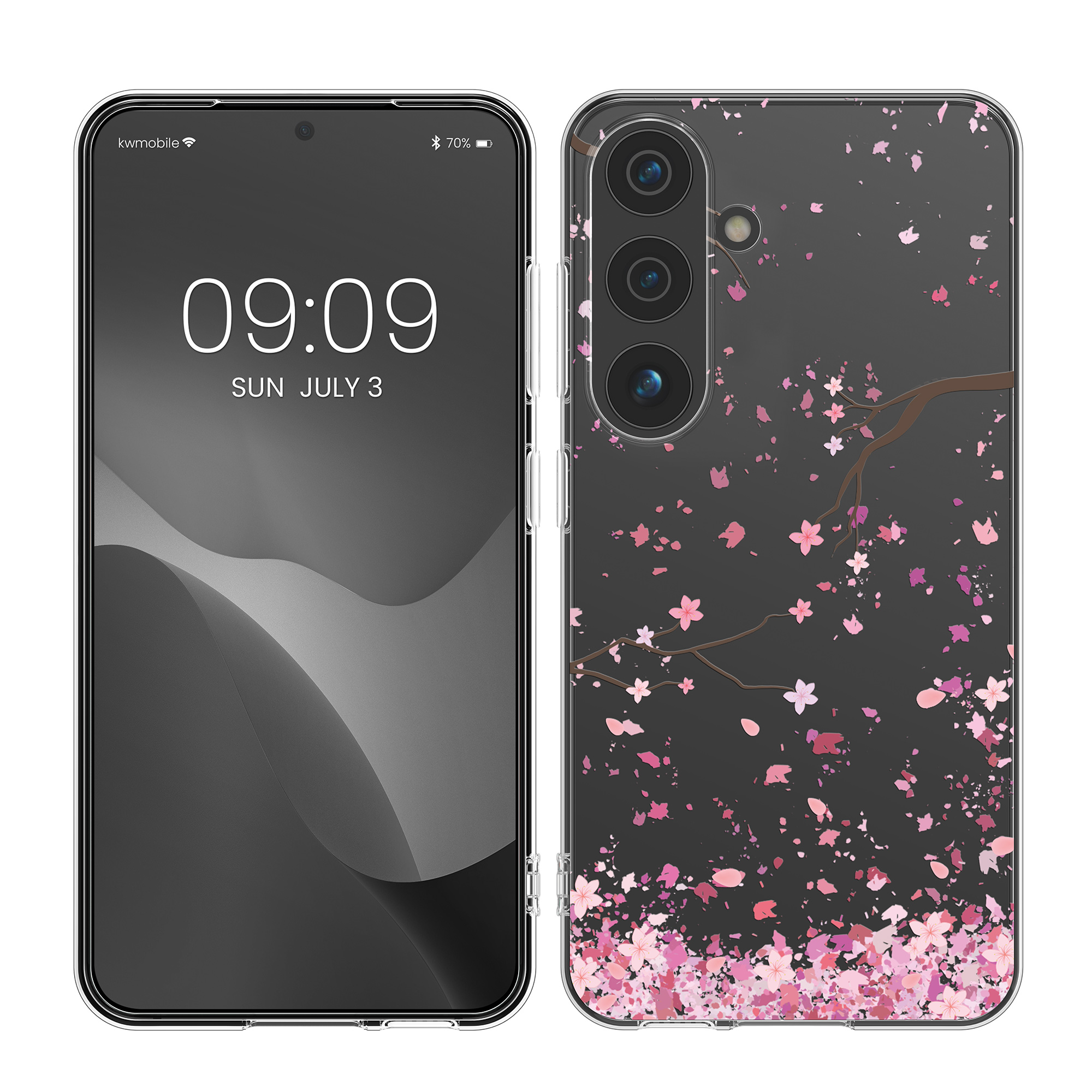 Lesklý kryt na mobil Galaxy S24 kwmobile růžové třešňové květy / tmavě hnědá / transparentní