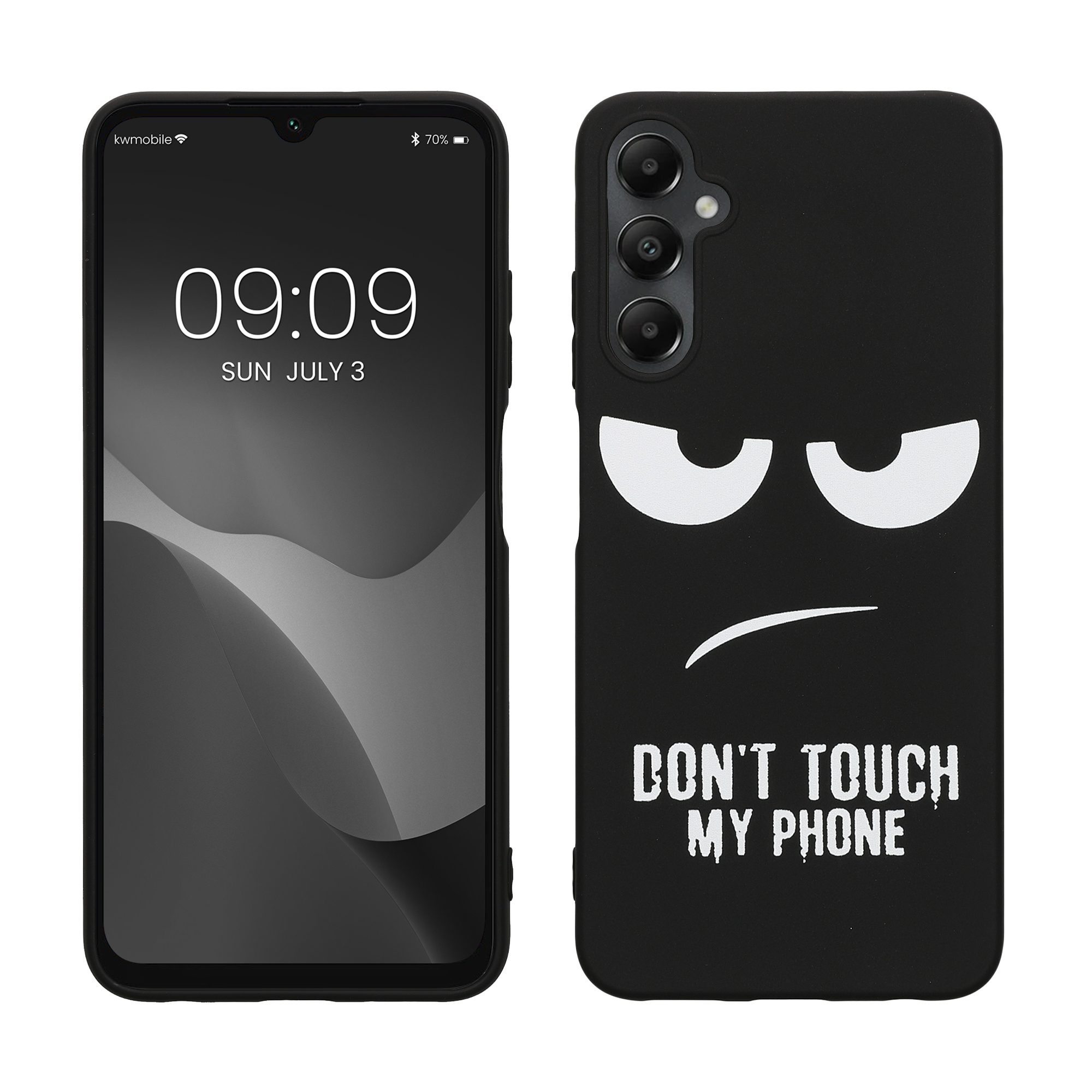 Kryt na mobil Samsung Galaxy A05s kwmobile Motiv Nesahej na můj telefon bílo-černý