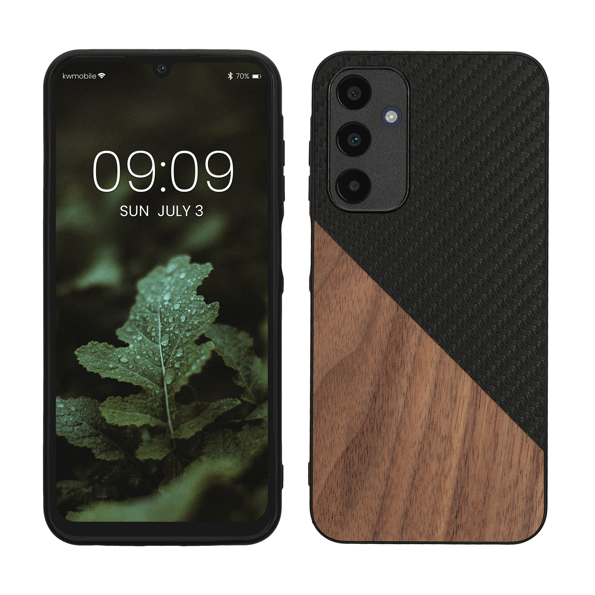 Dřevěný kryt na mobil Samsung Galaxy A25 kwmobile TPU rámeček Tmavě hnědá / černá