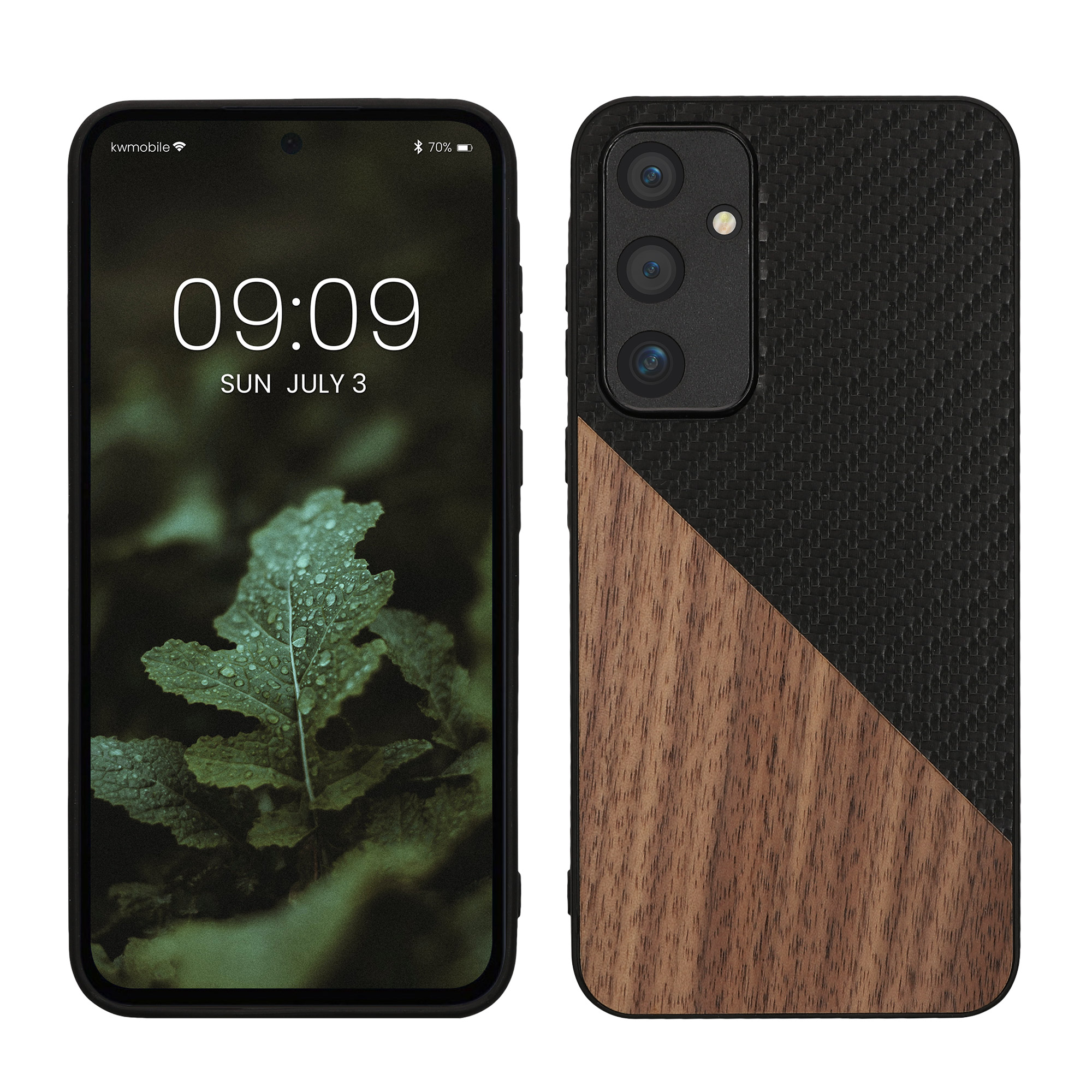 Dřevěný kryt na mobil Samsung Galaxy A55 5G kwmobile TPU rámeček Tmavě hnědá / černá