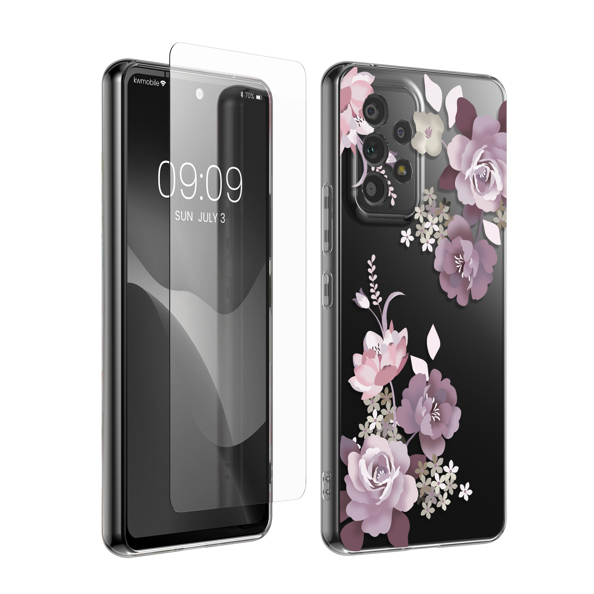 Průhledný kryt na mobil Samsung Galaxy A53 5G kwmobile motiv Flower Bouquets Flower Bouquets - pastelová fialová / transparentní