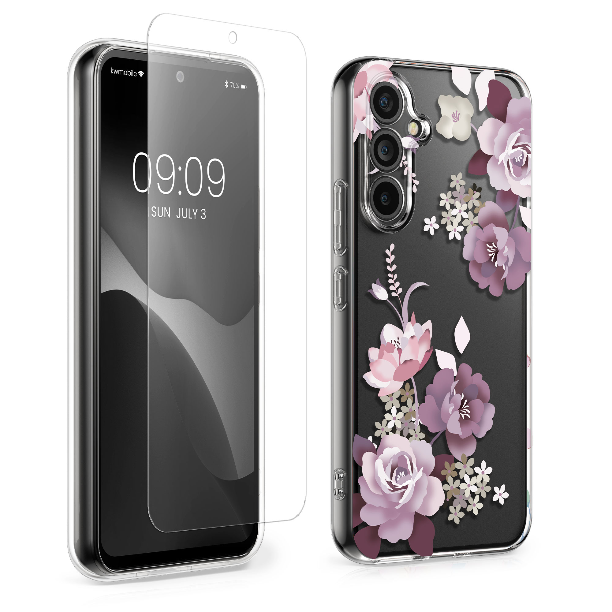 Průhledný kryt na mobil Samsung Galaxy A54 5G kwmobile motiv Flower Bouquets Flower Bouquets - pastelová fialová / transparentní