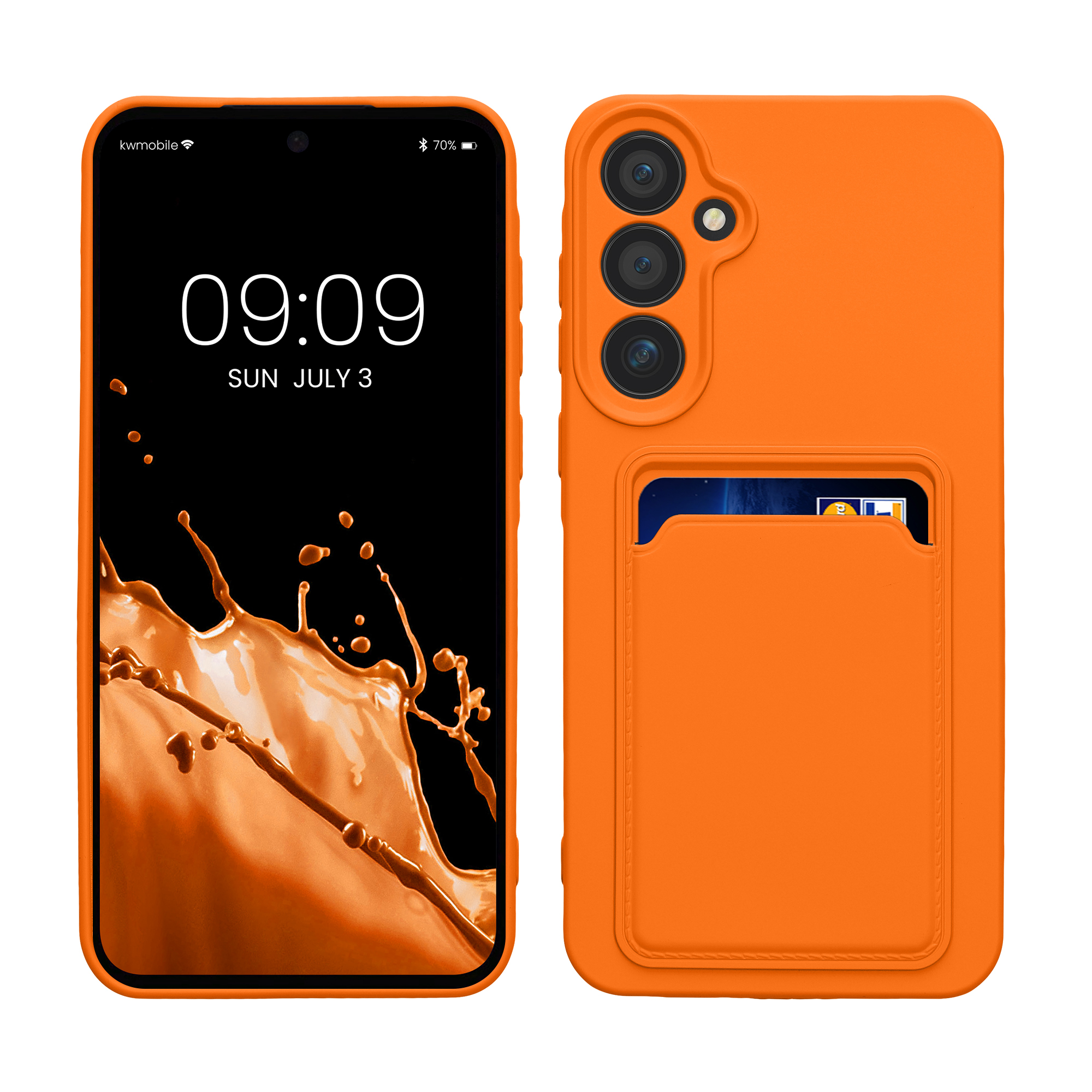 Kryt na mobil Samsung Galaxy A55 5G kwmobile TPU s přihrádkou na kartu Oranžová