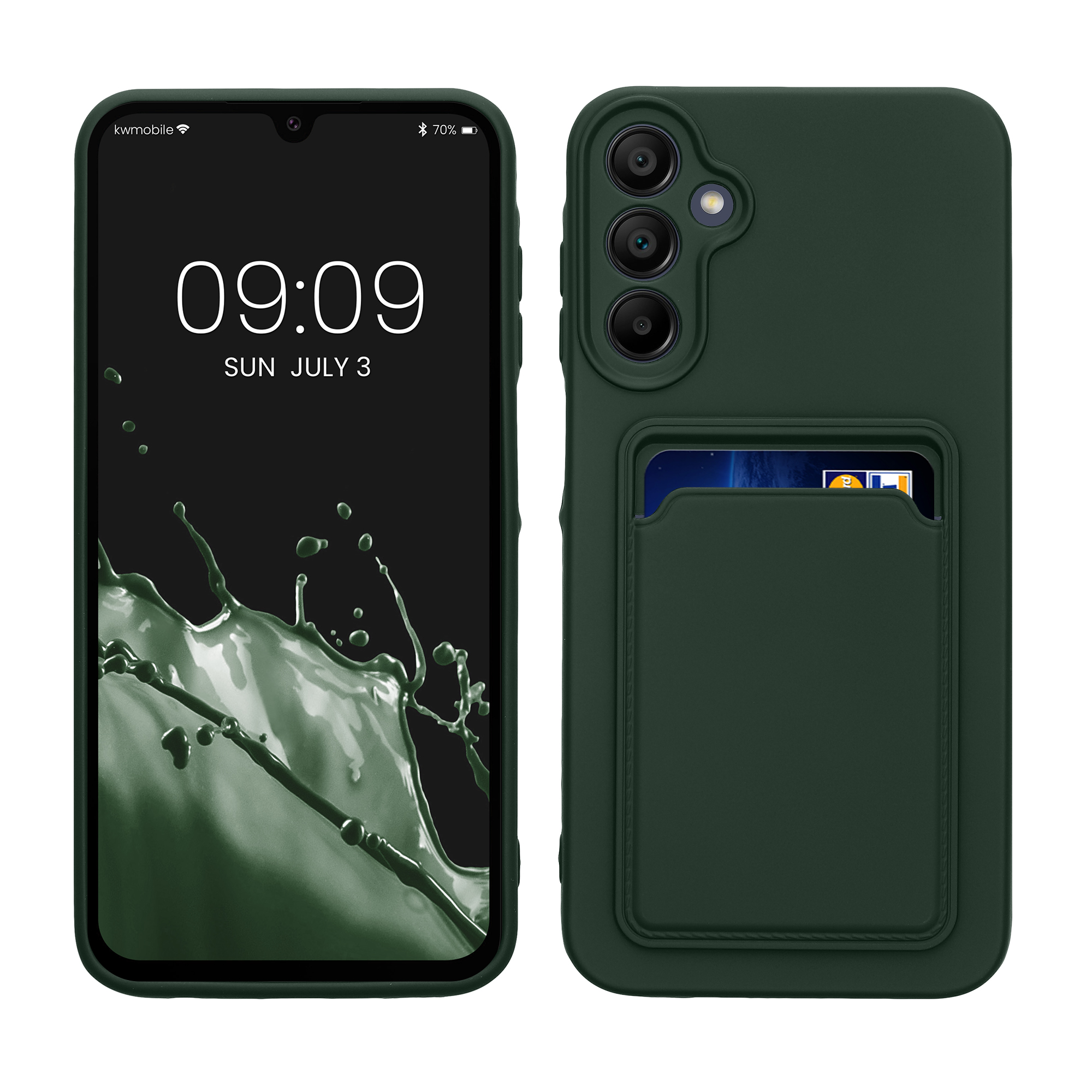 Kryt na mobil Samsung Galaxy A15 5G kwmobile TPU s přihrádkou na kartu Tmavě zelená