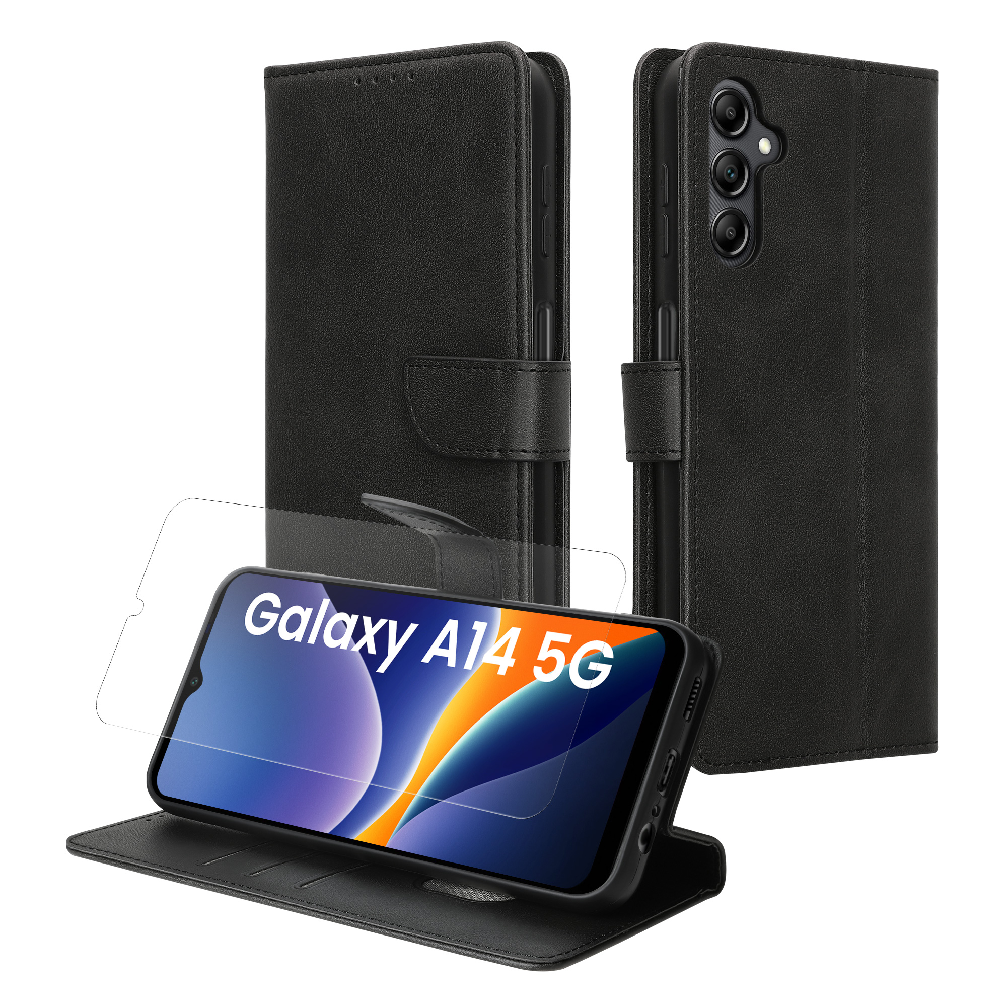 PU kožené pouzdro peněženka Samsung Galaxy A14 5G kwmobile RFID ochrana Černá