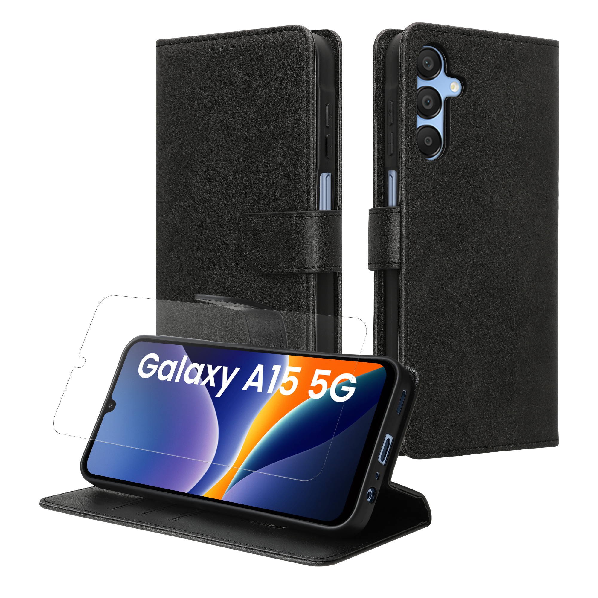 PU kožené pouzdro peněženka Samsung Galaxy A15 5G kwmobile RFID ochrana Černá