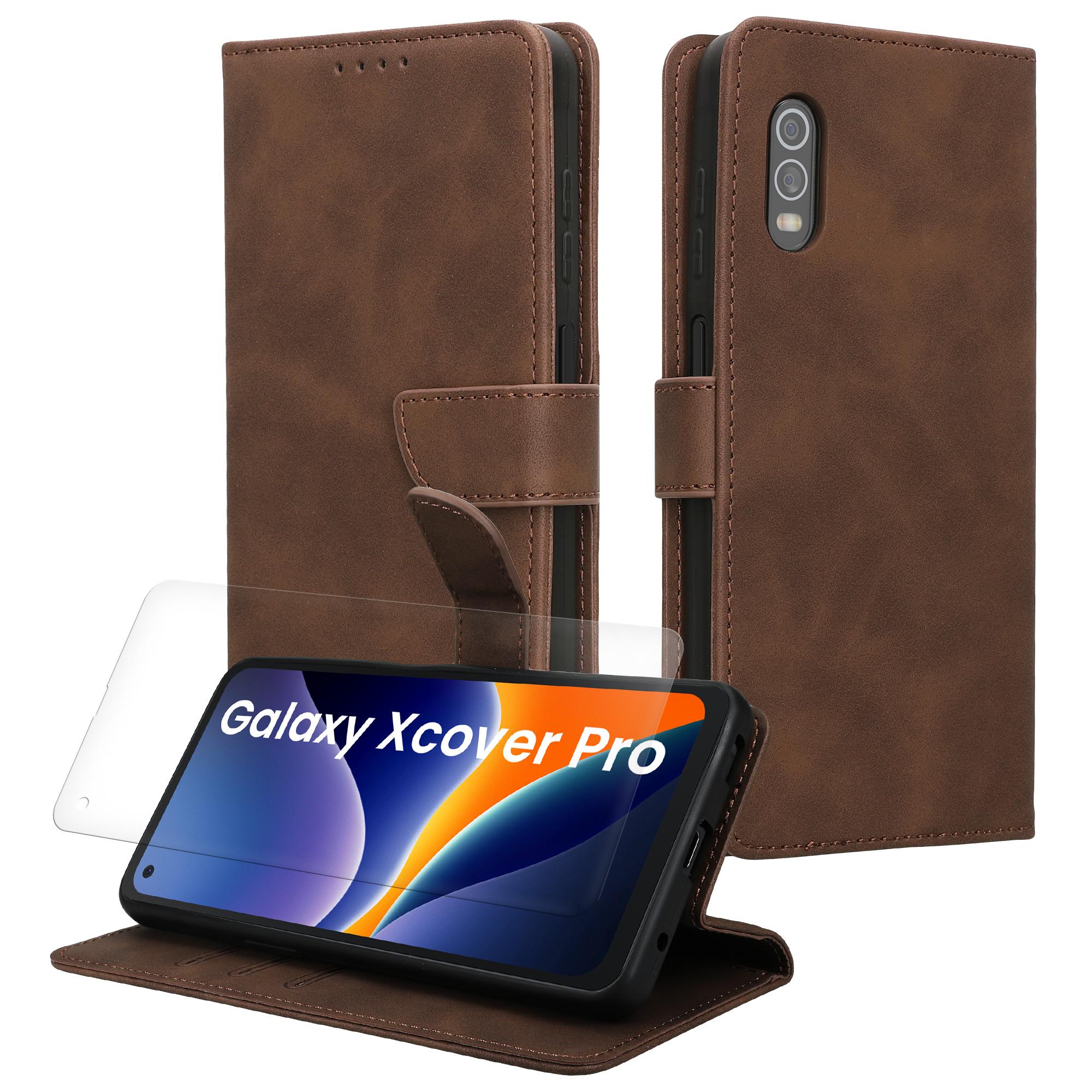 Peněženkové pouzdro ze syntetické kůže pro Samsung Galaxy XCover Pro, RFID ochrana a kapsy na karty kwmobile ‑ tmavě hnědá