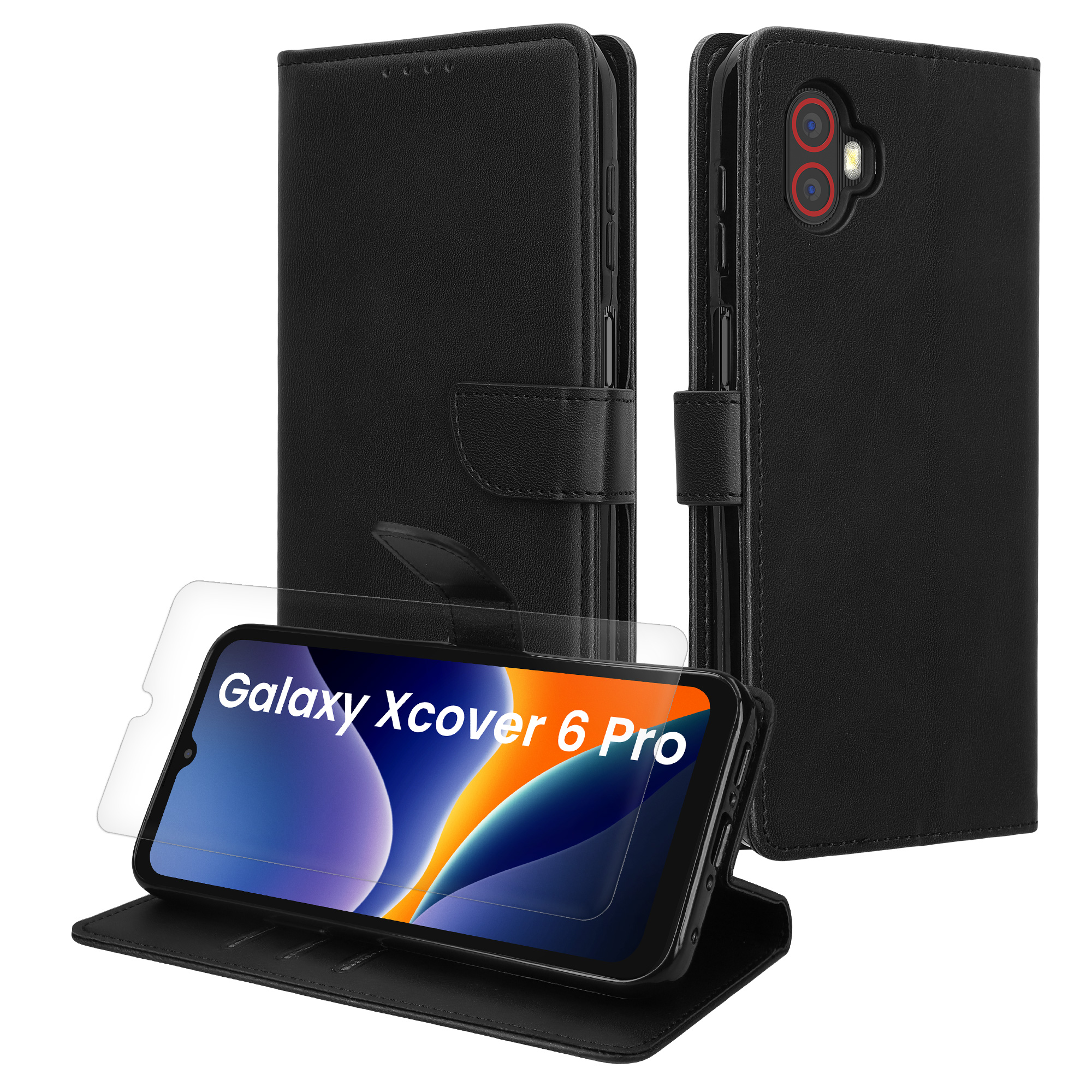 Flipové pouzdro a ochranné sklo kwmobile pro Samsung Galaxy Xcover6 Pro - černá