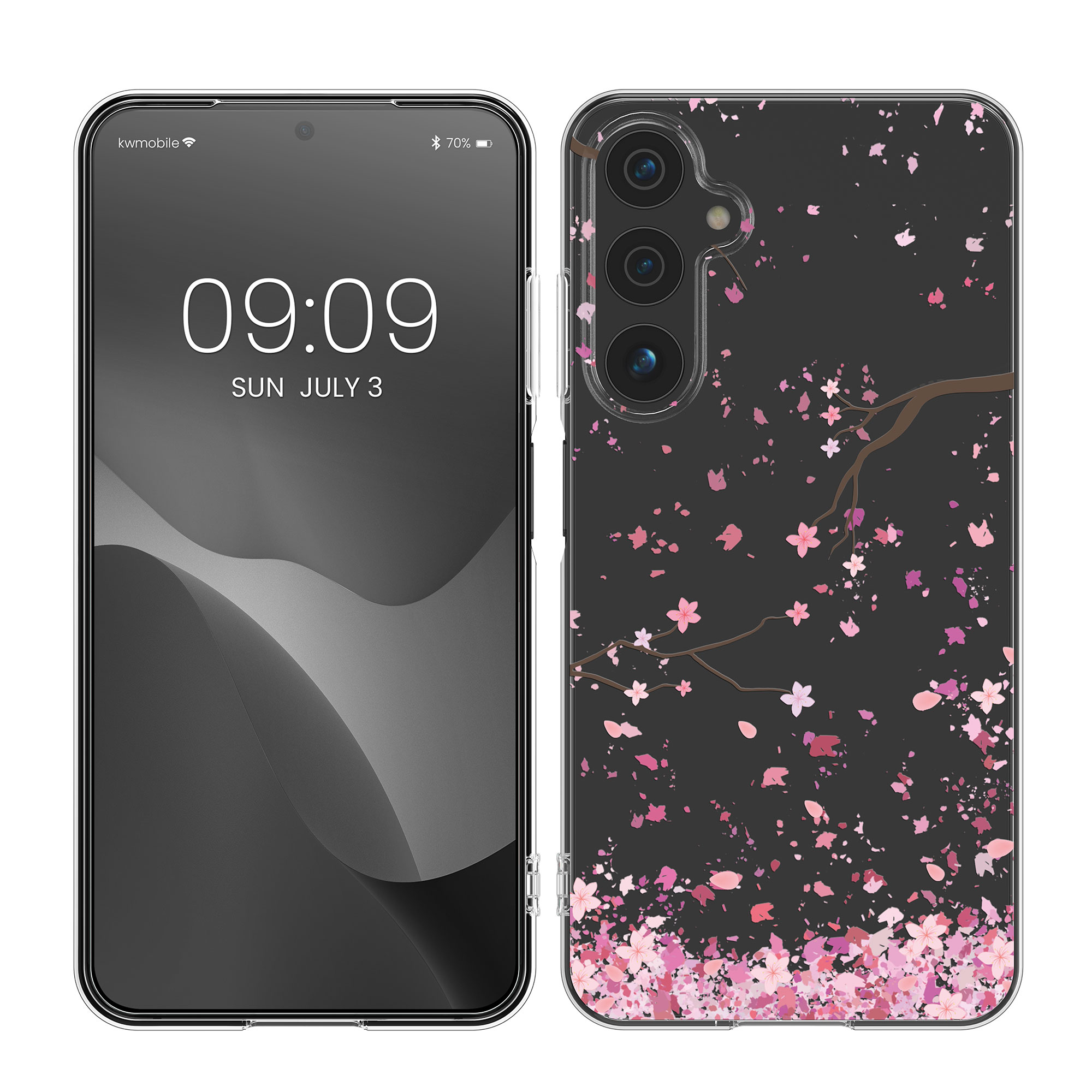 Kryt na mobil Samsung Galaxy A16 5G kwmobile motiv Cherry Blossoms Cherry Blossoms - růžová / tmavě hnědá / transparentní