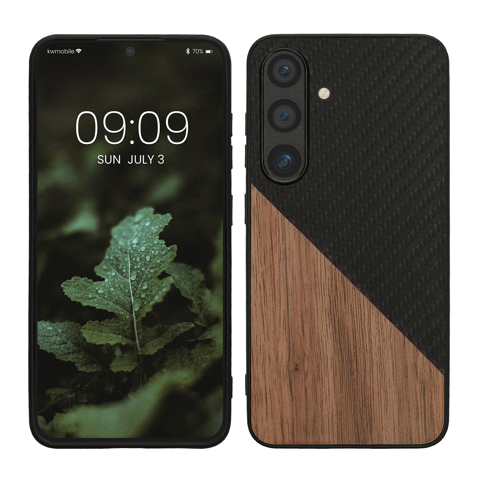 Dřevěný kryt Samsung Galaxy S25 kwmobile tmavě hnědá / černá