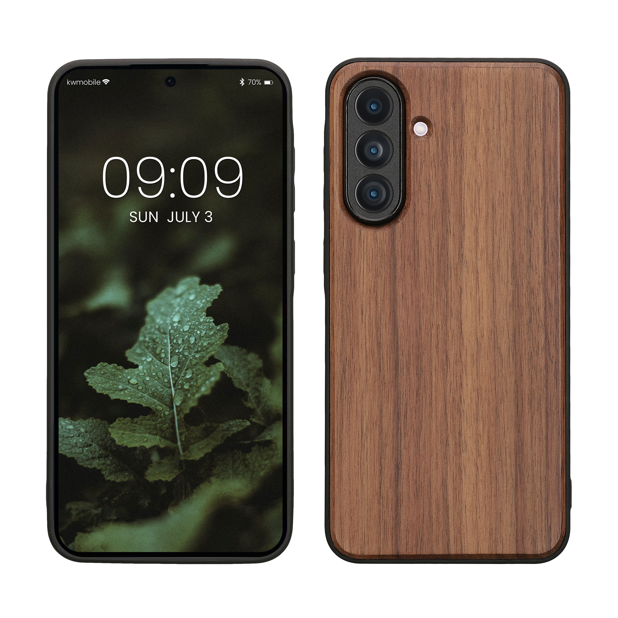 Dřevěný kryt na mobil Samsung Galaxy A56 5G kwmobile TPU rámeček Tmavě hnědá