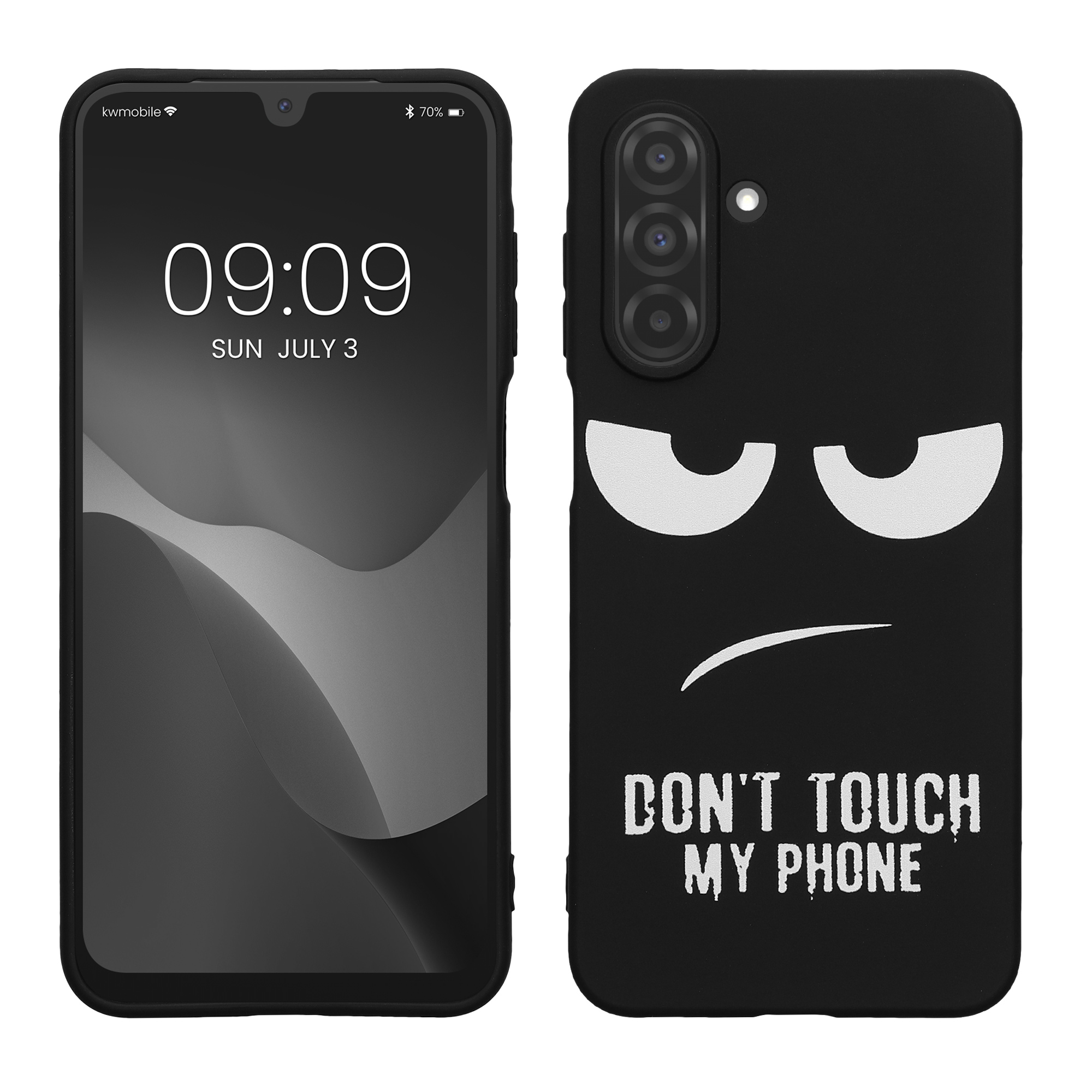 TPU silikonové pouzdro pro Samsung Galaxy A26 5G kwmobile - bílá „nesahej na můj telefon“ / černá