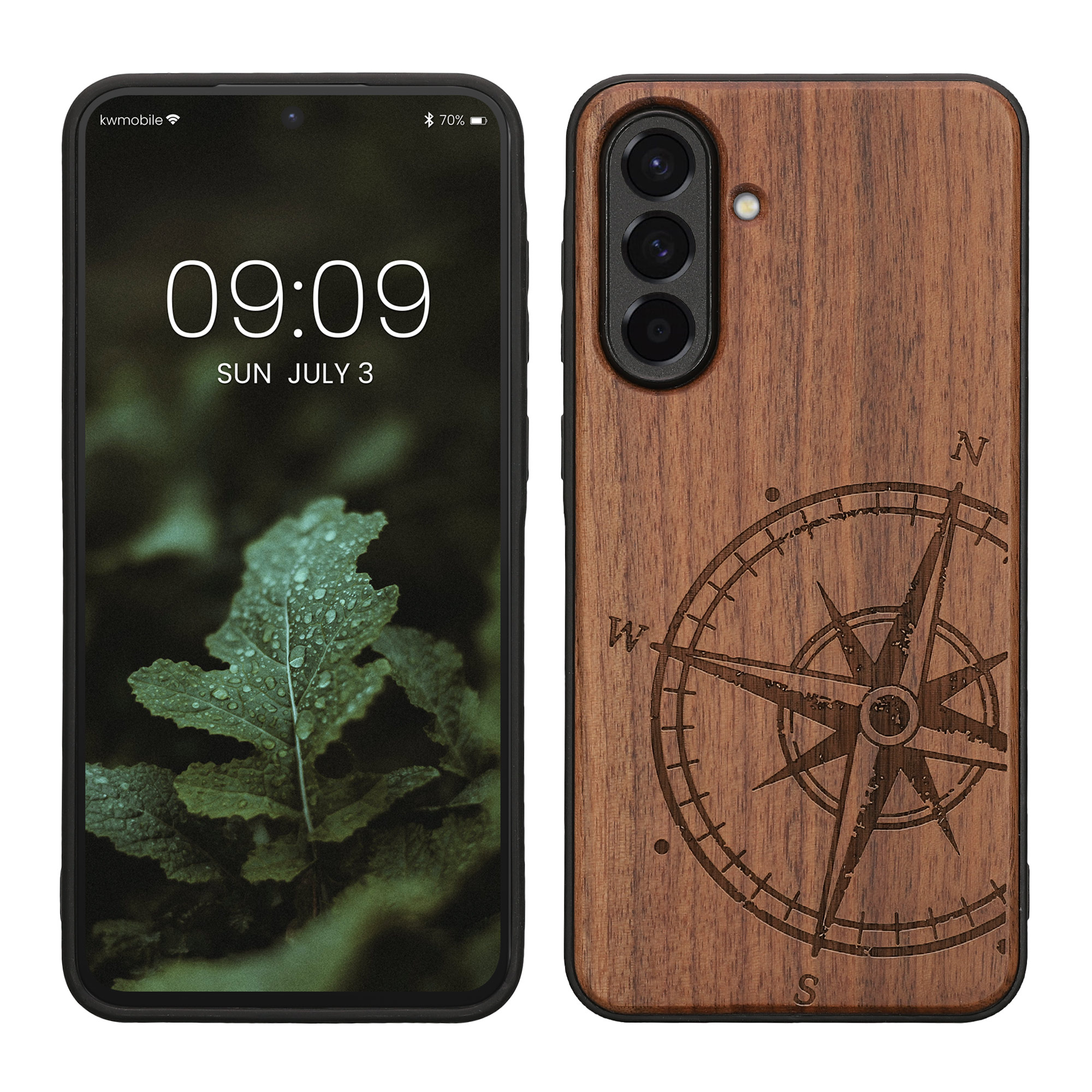 Dřevěný kryt na mobil Samsung Galaxy A56 5G kwmobile TPU rámeček Tmavě hnědá