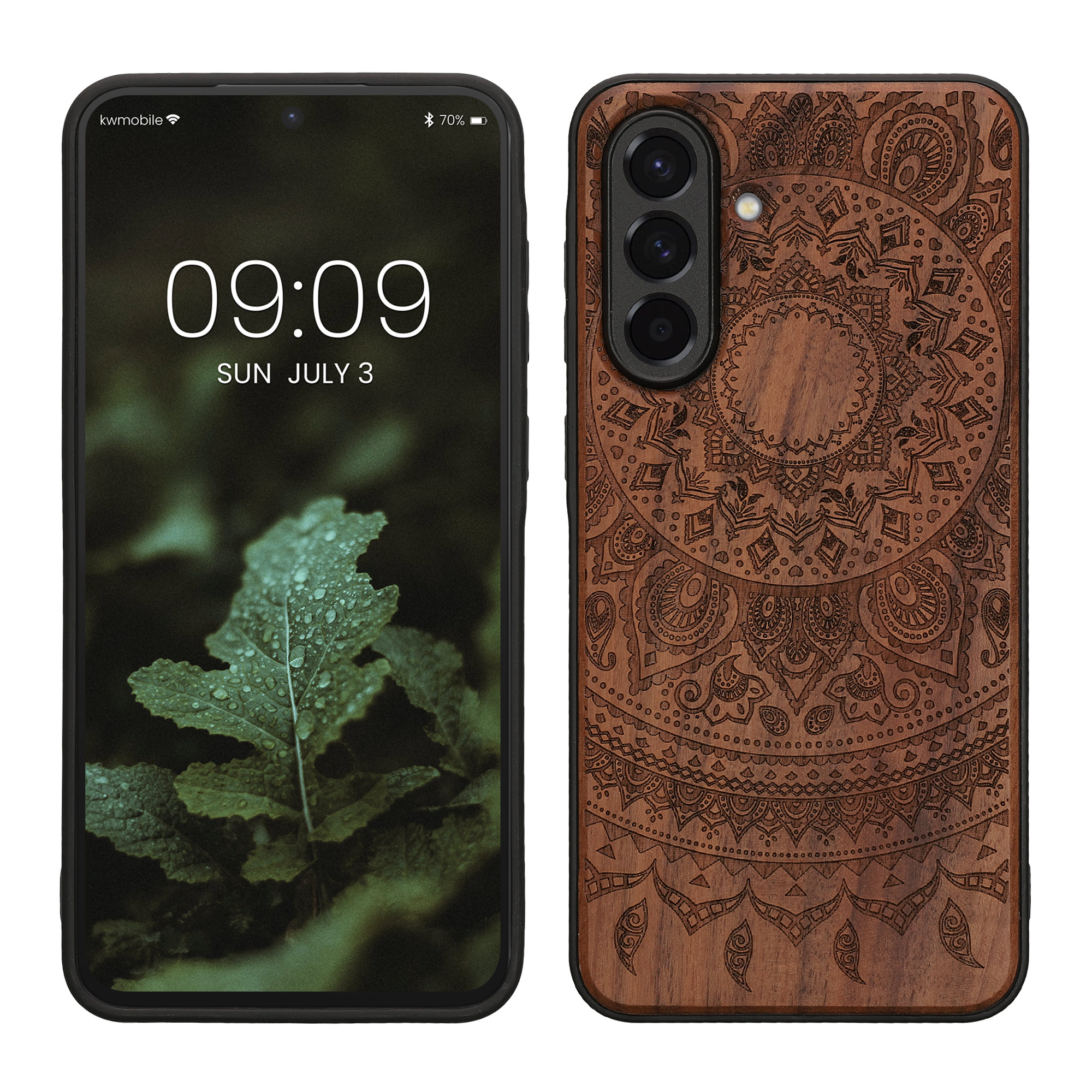 Dřevěný kryt na mobil Samsung Galaxy A56 5G kwmobile TPU rámeček Tmavě hnědá