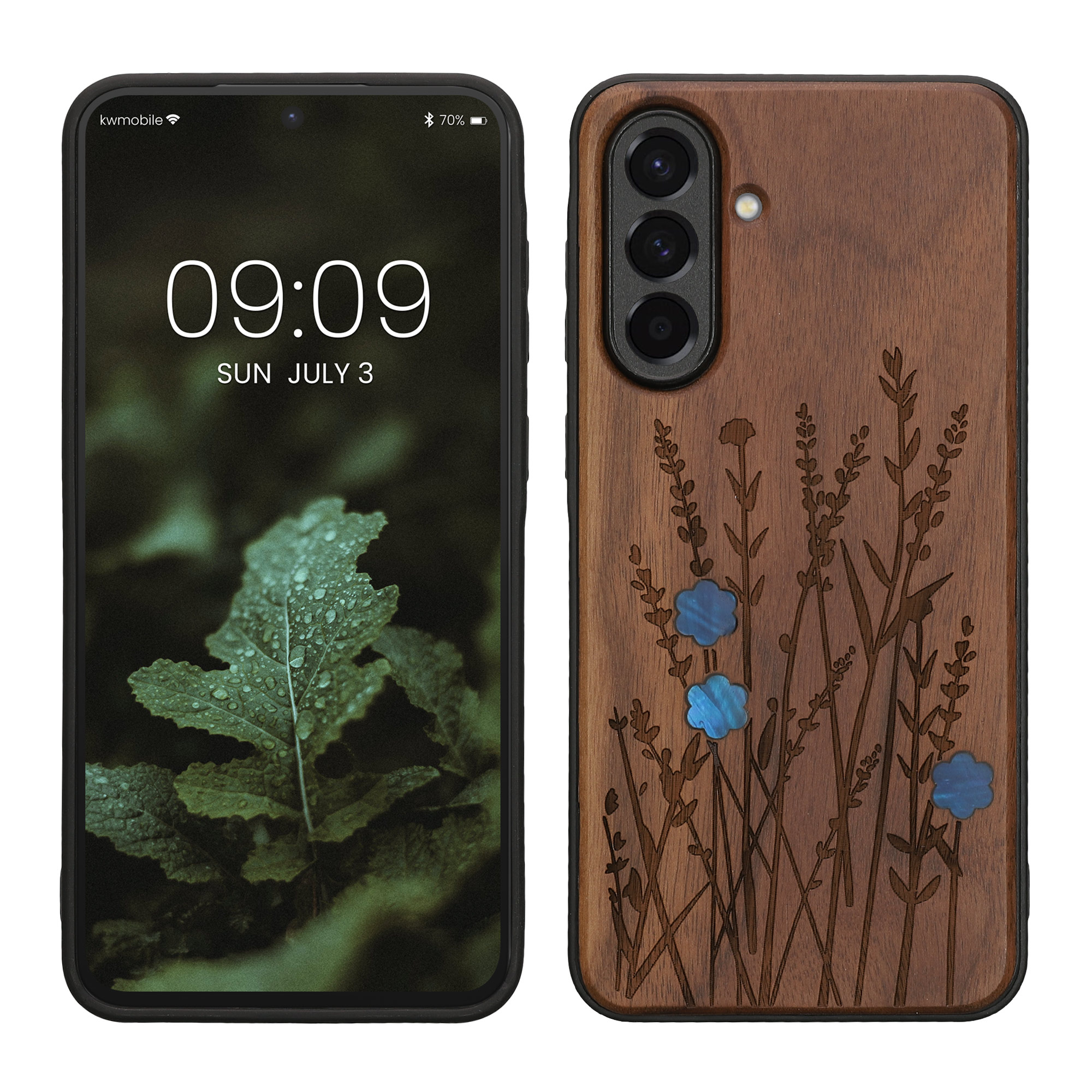 Dřevěný kryt na mobil Samsung Galaxy A56 5G kwmobile TPU rámeček Tmavě hnědá