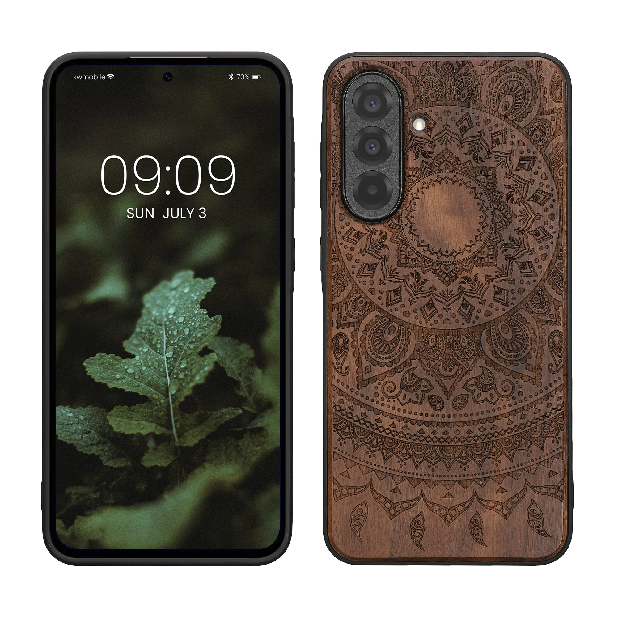 Dřevěný kryt na mobil Samsung Galaxy A36 5G kwmobile TPU rámeček Tmavě hnědá