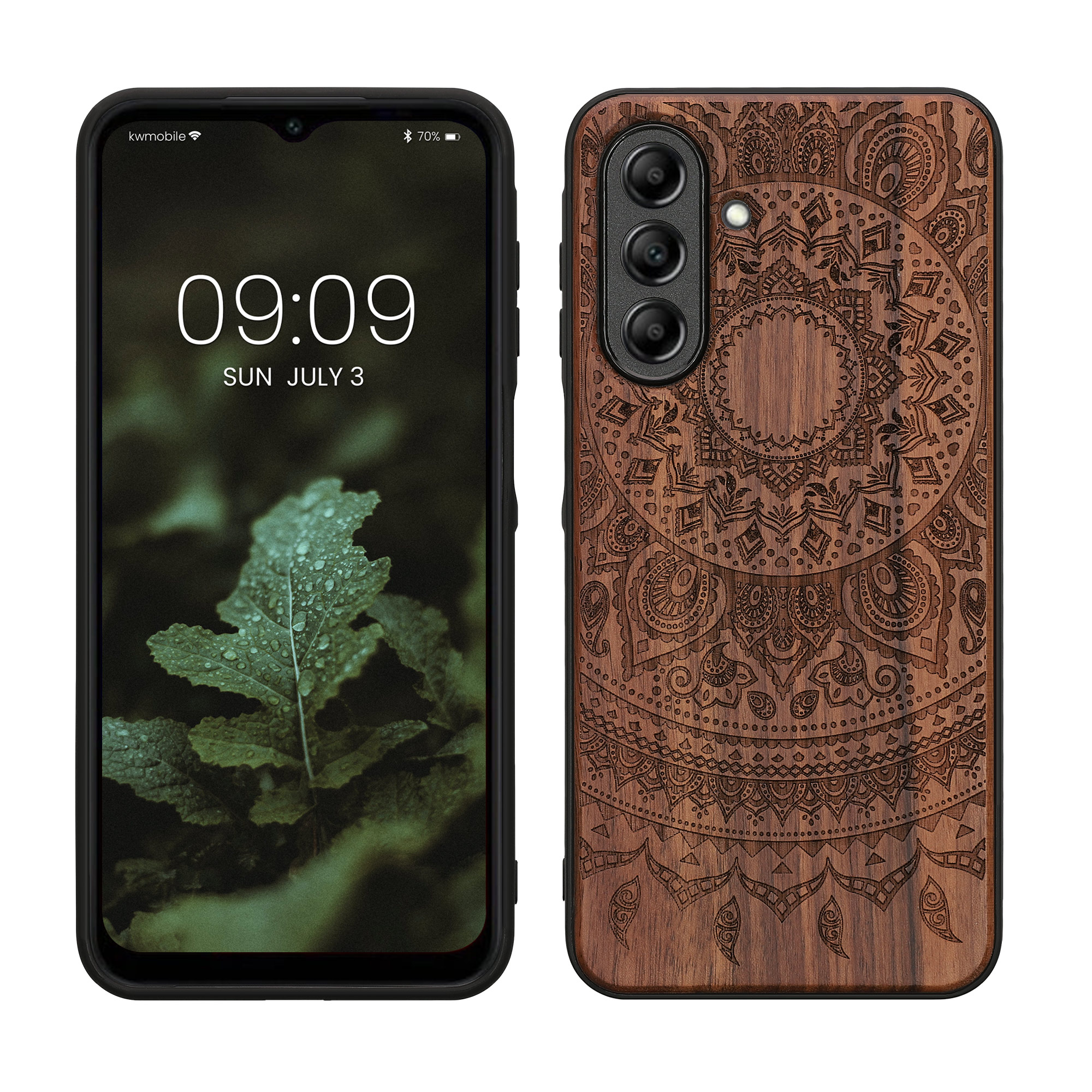 Dřevěné pouzdro pro Samsung Galaxy A26 5G kwmobile - tvrdý obal v tmavě hnědé barvě