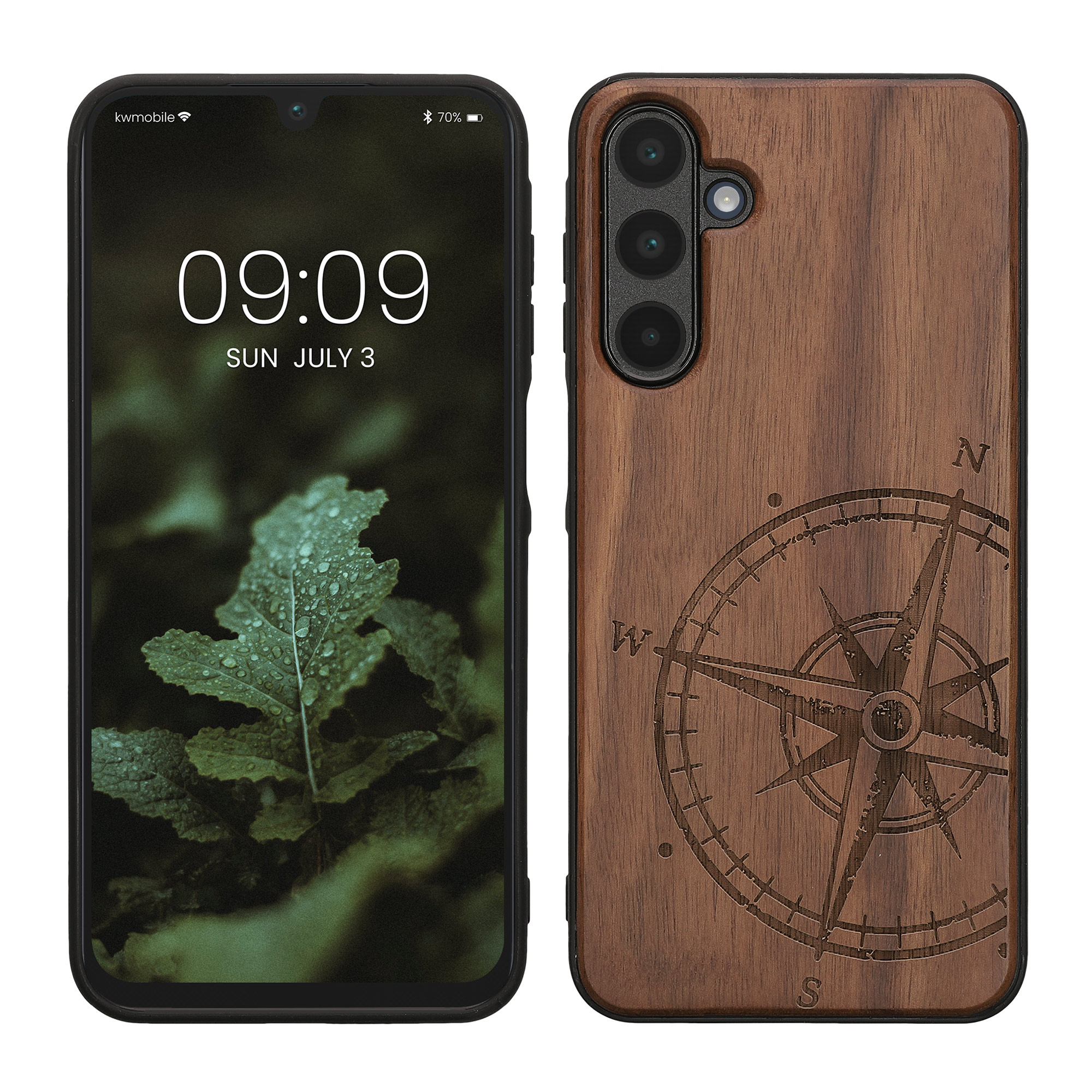 Dřevěný kryt na mobil Samsung Galaxy A16 5G kwmobile TPU rámeček Tmavě hnědá