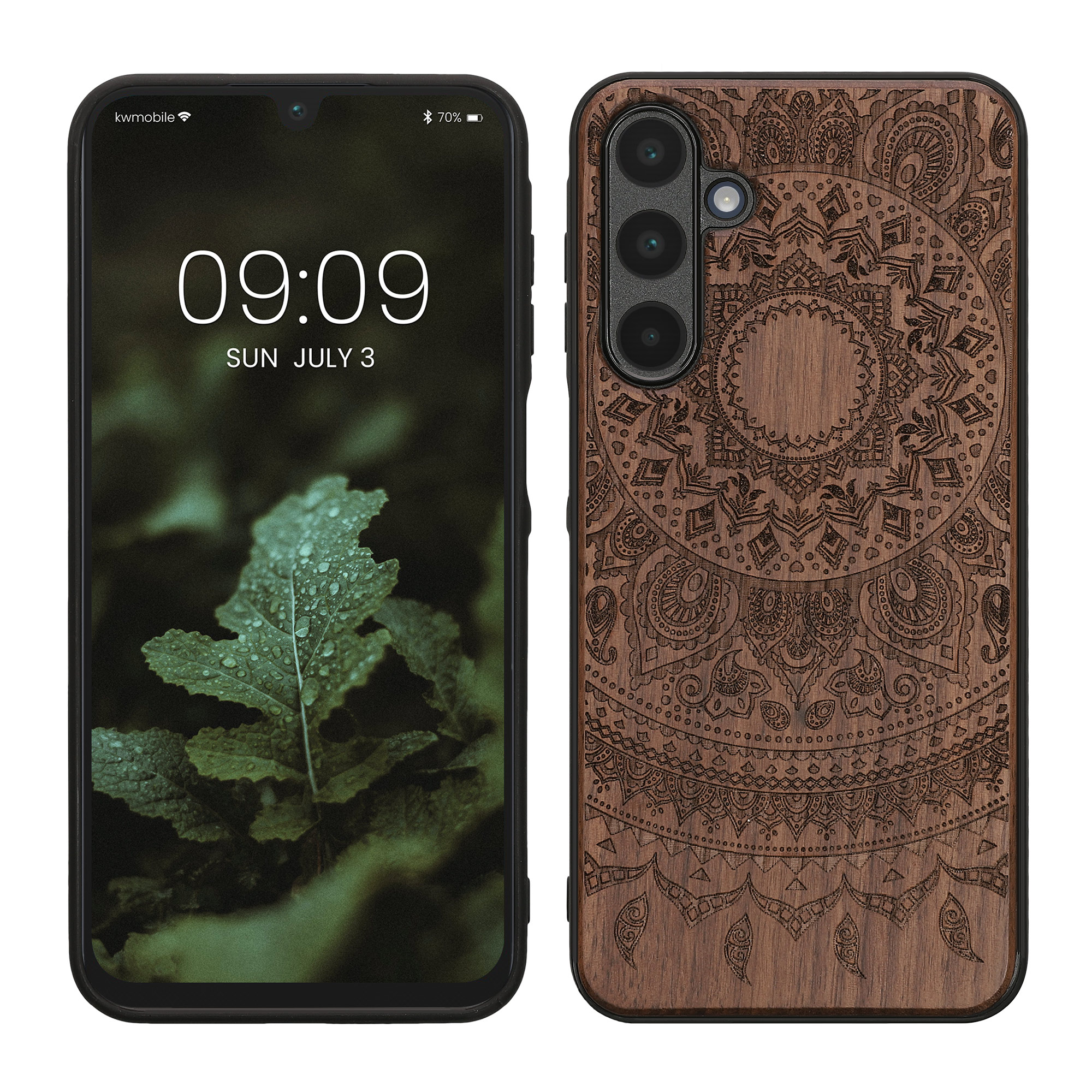 Dřevěné pouzdro pro Samsung Galaxy A16 5G kwmobile - tvrdý obal v tmavě hnědé barvě