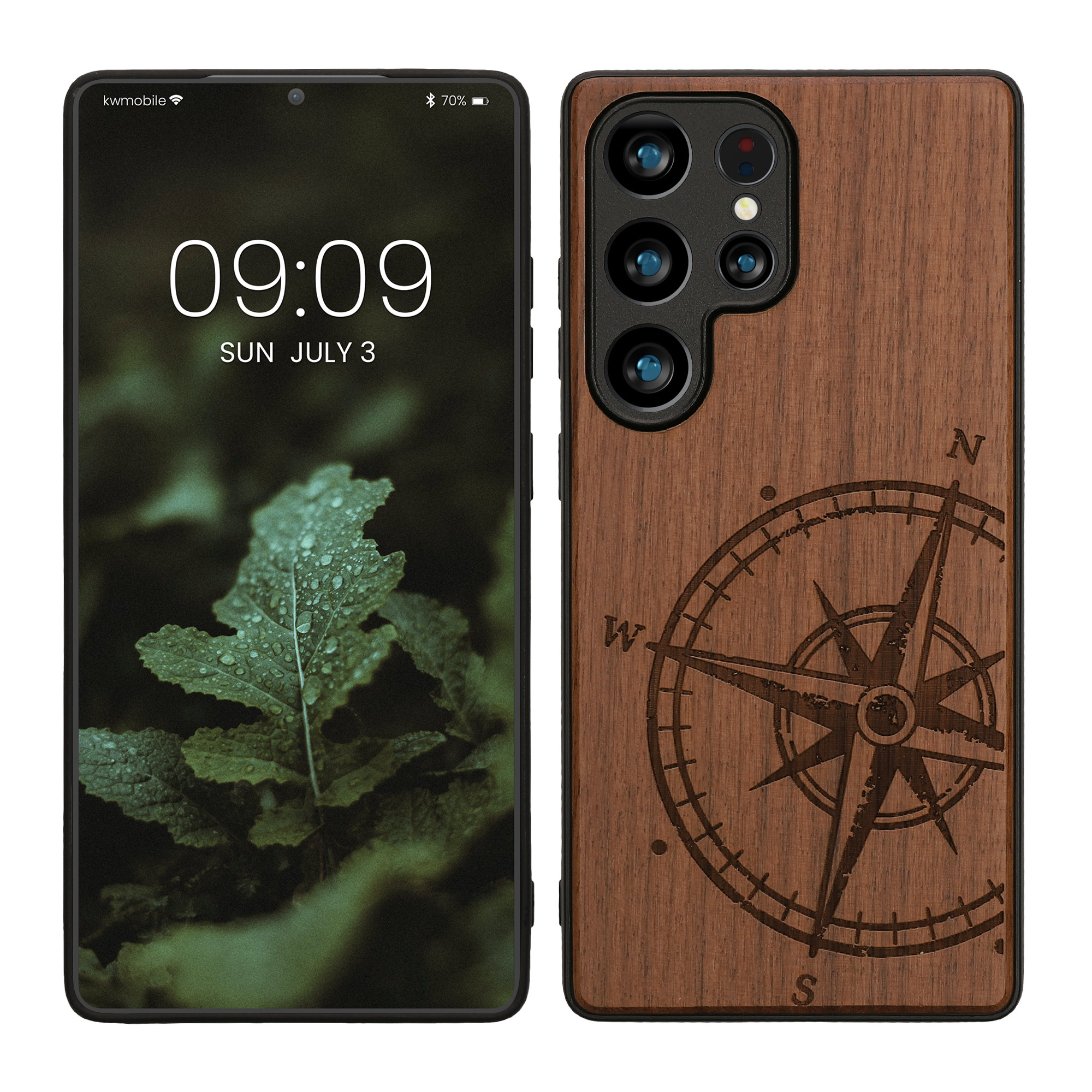 Dřevěné pouzdro pro Samsung Galaxy S25 Ultra kwmobile - tvrdý obal v tmavě hnědé barvě