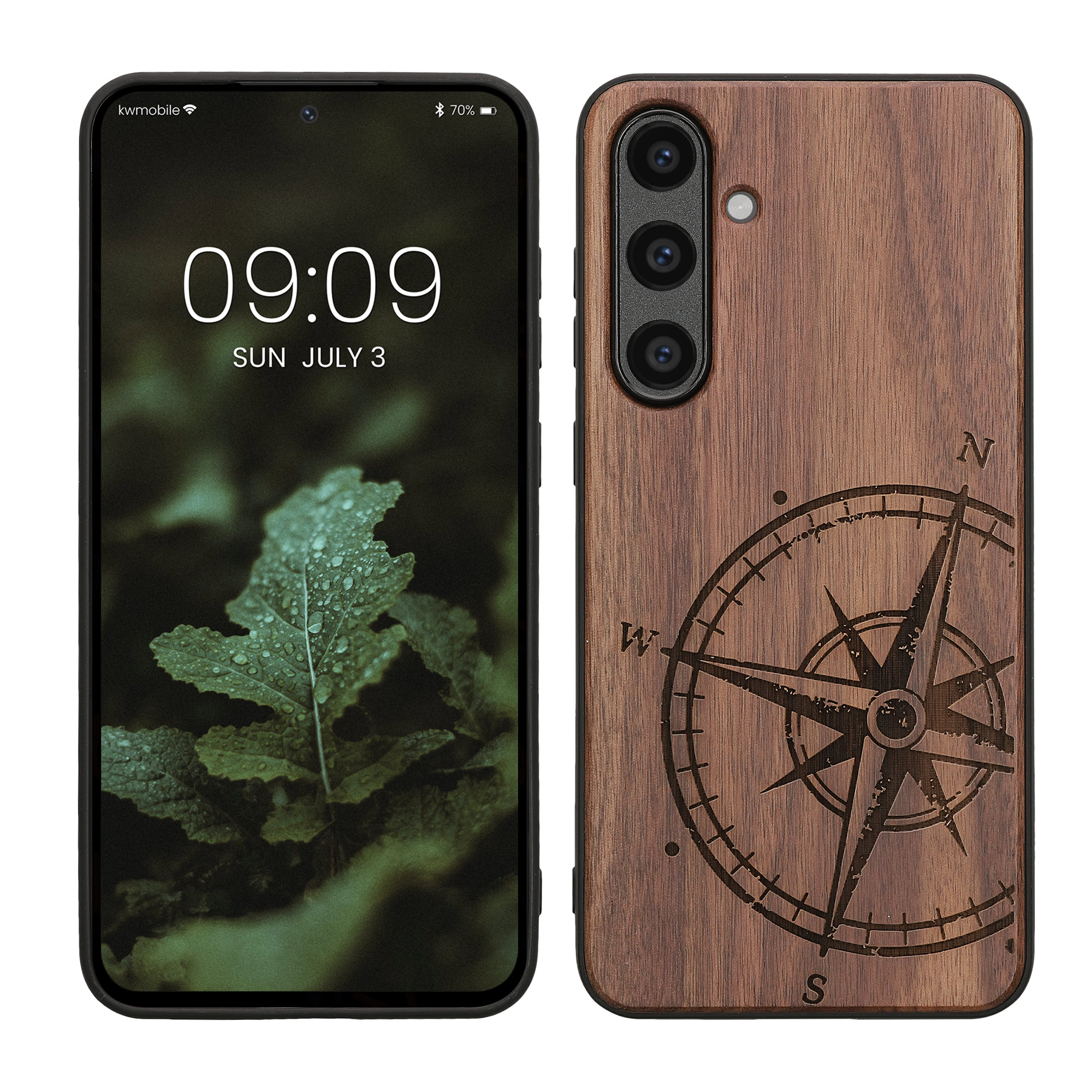 Dřevěné pouzdro pro Samsung Galaxy S24 FE kwmobile - tvrdý obal v tmavě hnědé barvě
