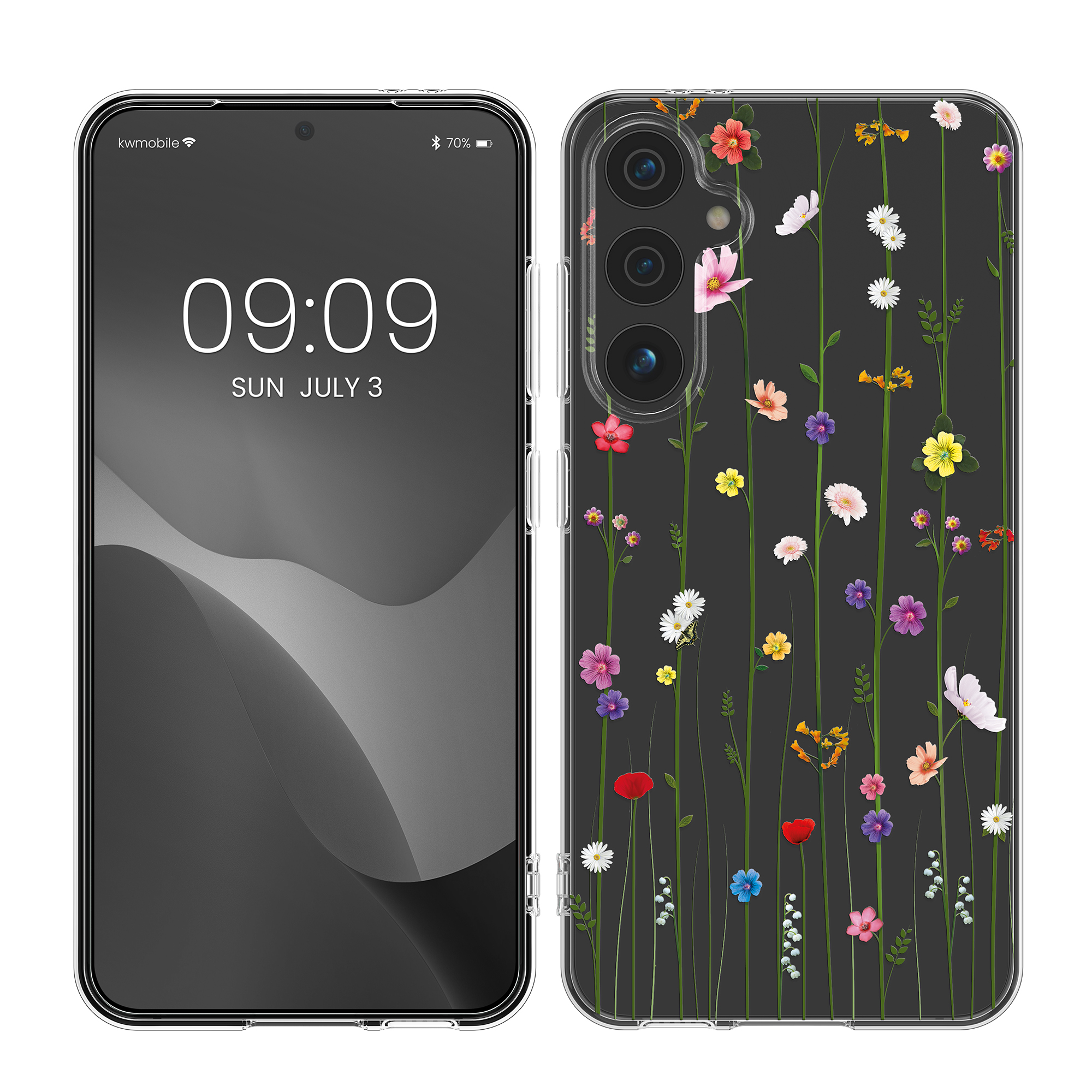Lesklý kryt Samsung Galaxy S24 FE kwmobile květiny Wildflower Vines transparentní