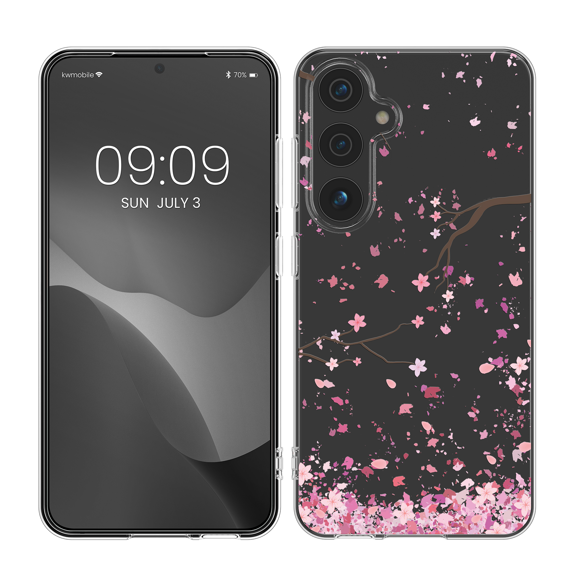 Lesklý kryt Samsung Galaxy S25 kwmobile třešňové květy růžová / hnědá / transparentní
