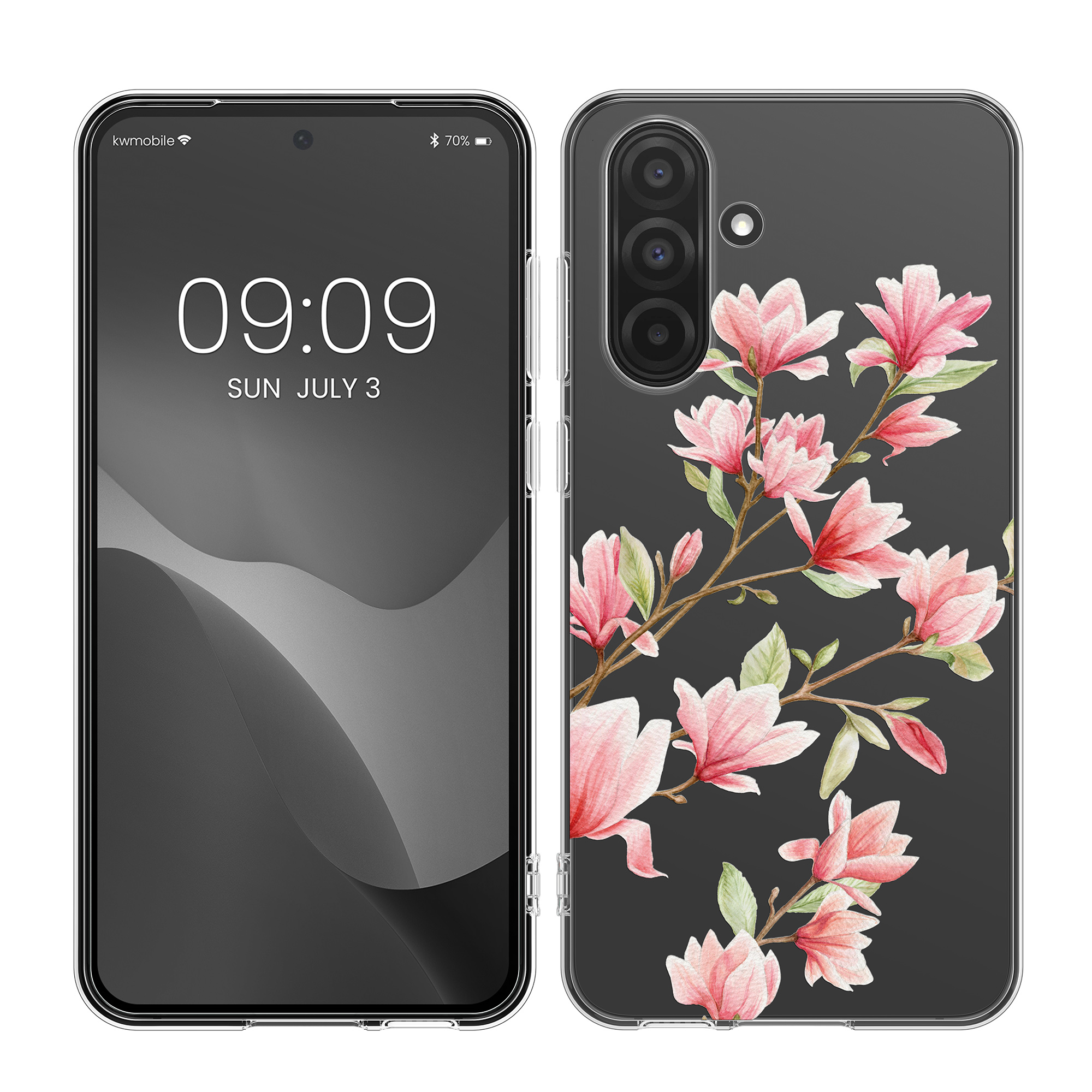 Čirý kryt na mobil Samsung Galaxy A36 5G - Phone kwmobile Magnolias růžovo-bílo-transparentní