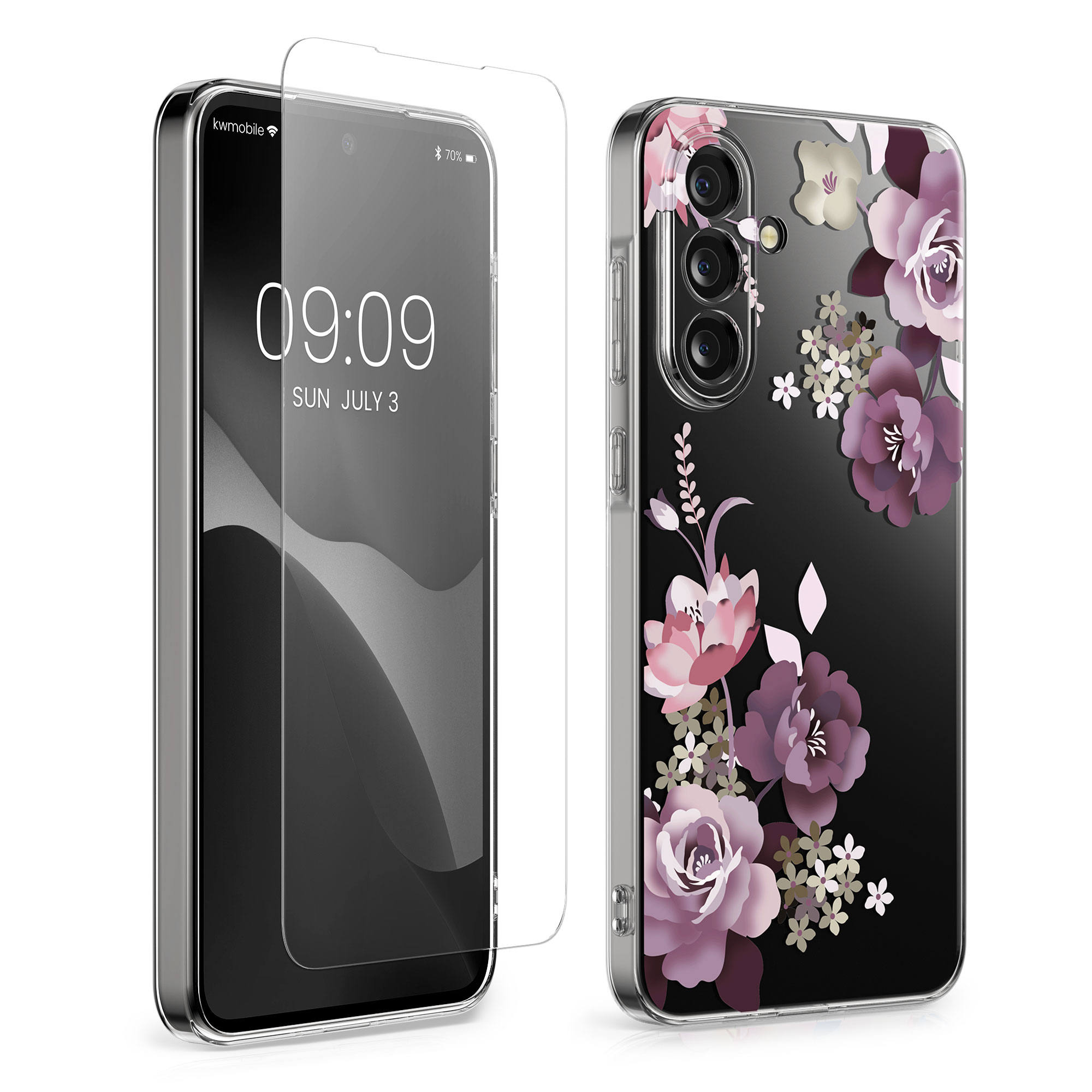 Průhledný kryt na mobil Samsung Galaxy A56 5G kwmobile motiv Flower Bouquets Flower Bouquets - pastelová fialová / transparentní