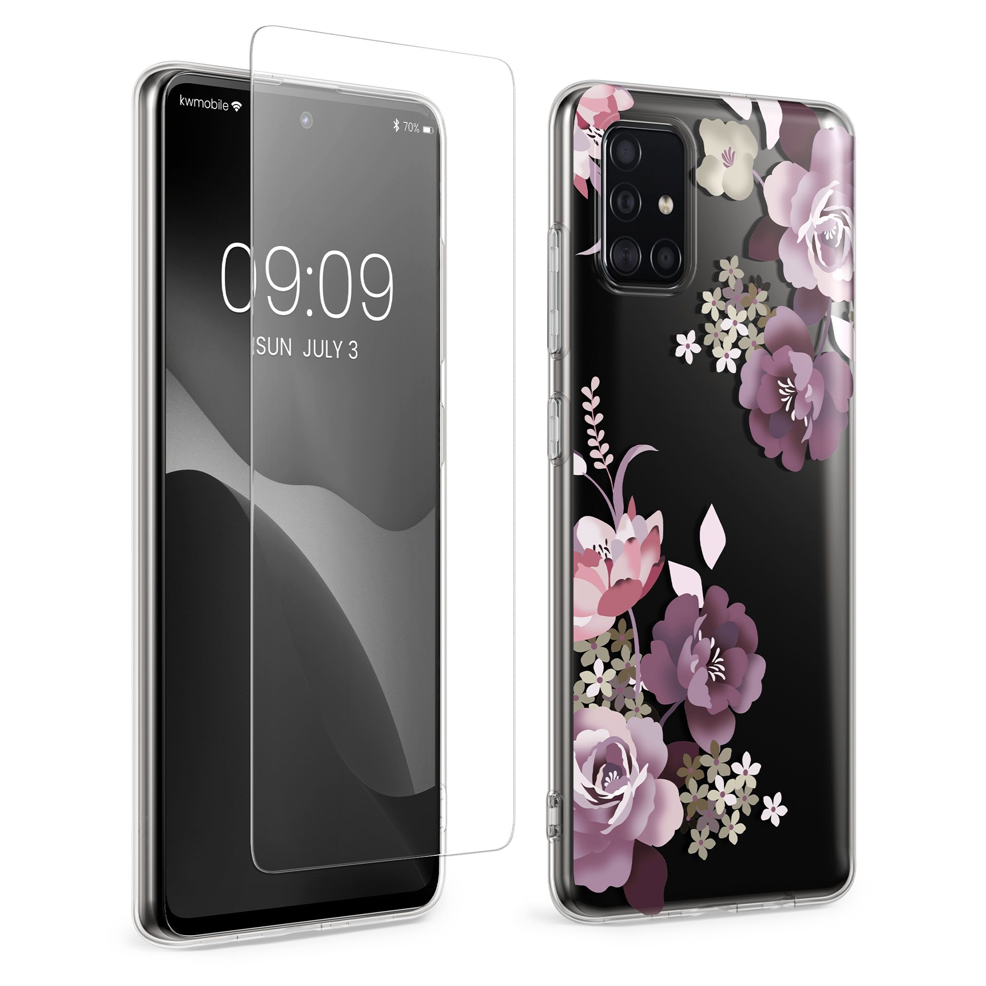 Průhledný kryt na mobil Samsung Galaxy A51 kwmobile motiv Flower Bouquets Flower Bouquets - pastelová fialová / transparentní