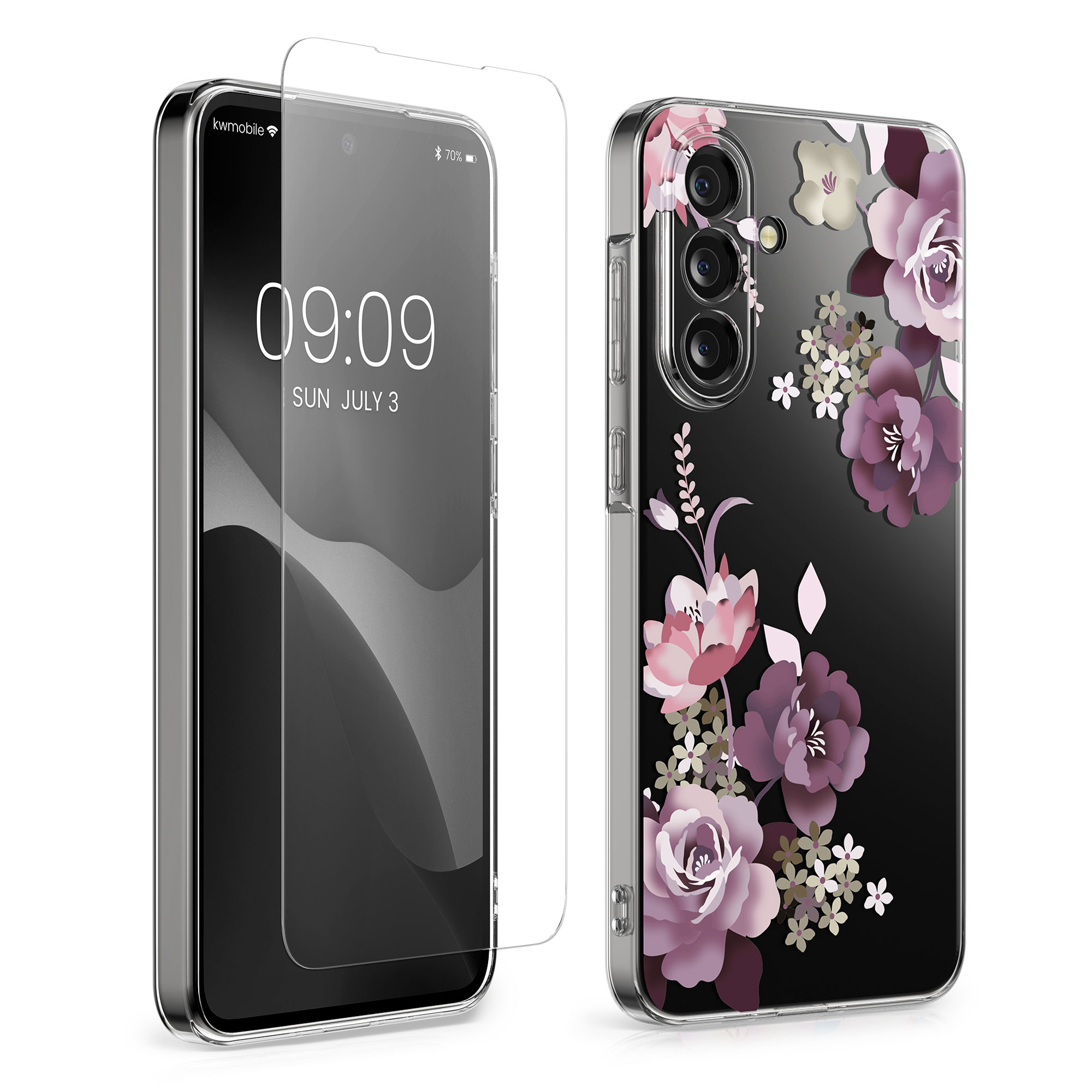 Průhledný kryt na mobil Samsung Galaxy A36 5G kwmobile motiv Flower Bouquets Flower Bouquets - pastelová fialová / transparentní