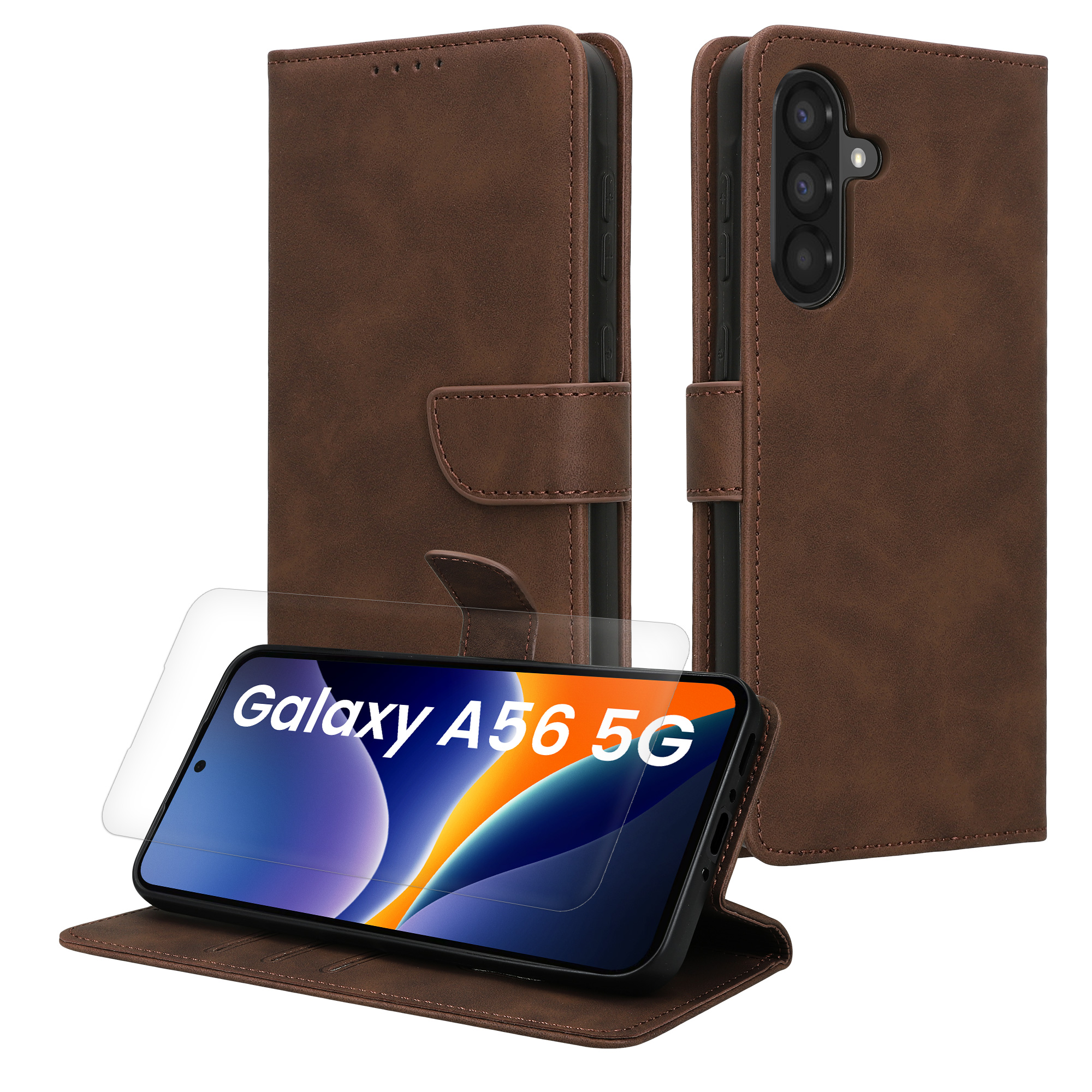 PU kožené pouzdro peněženka Samsung Galaxy A56 5G kwmobile RFID ochrana Tmavě hnědá