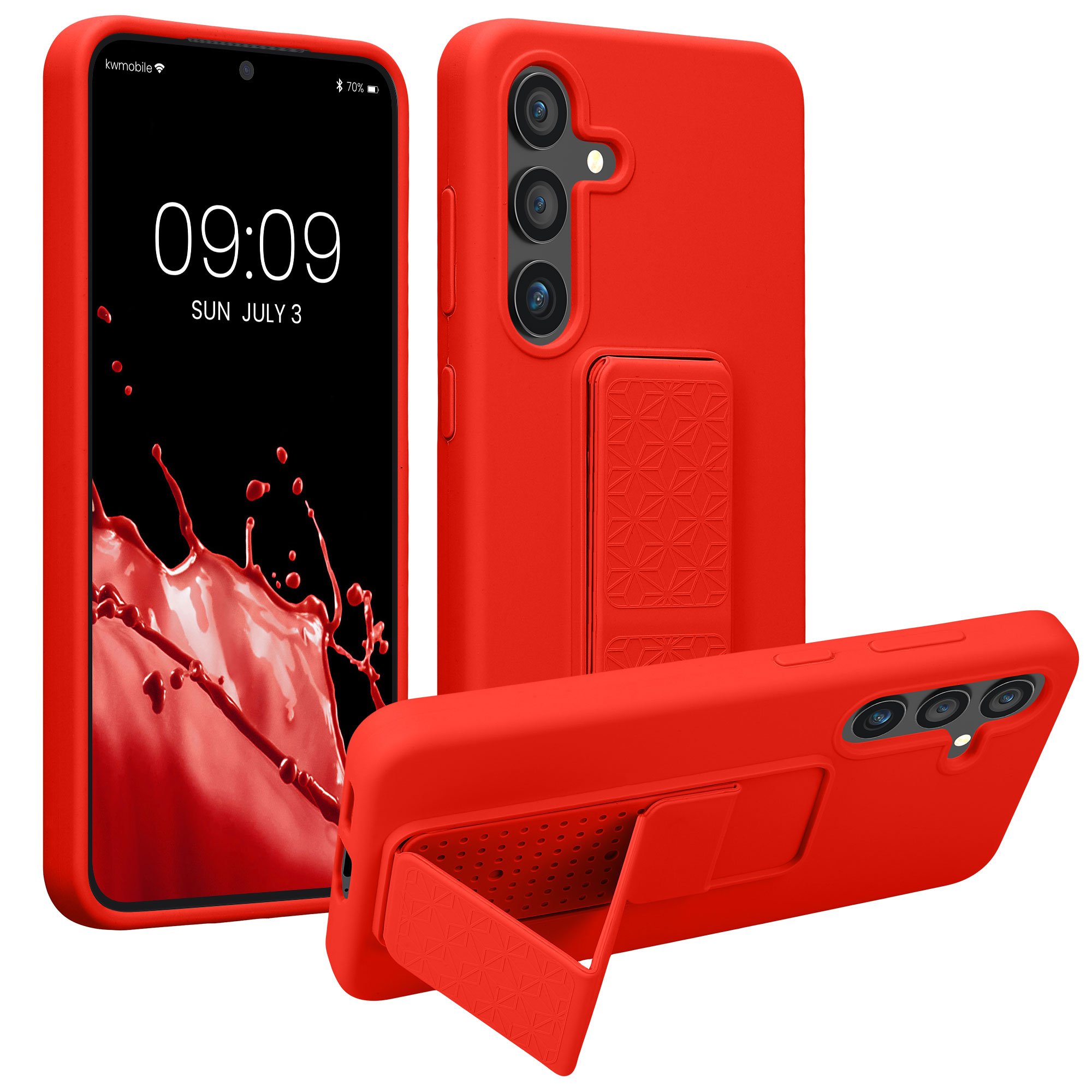 Pouzdro pro Samsung Galaxy S24 kwmobile se stojánkem s poutkem silikonové - červená