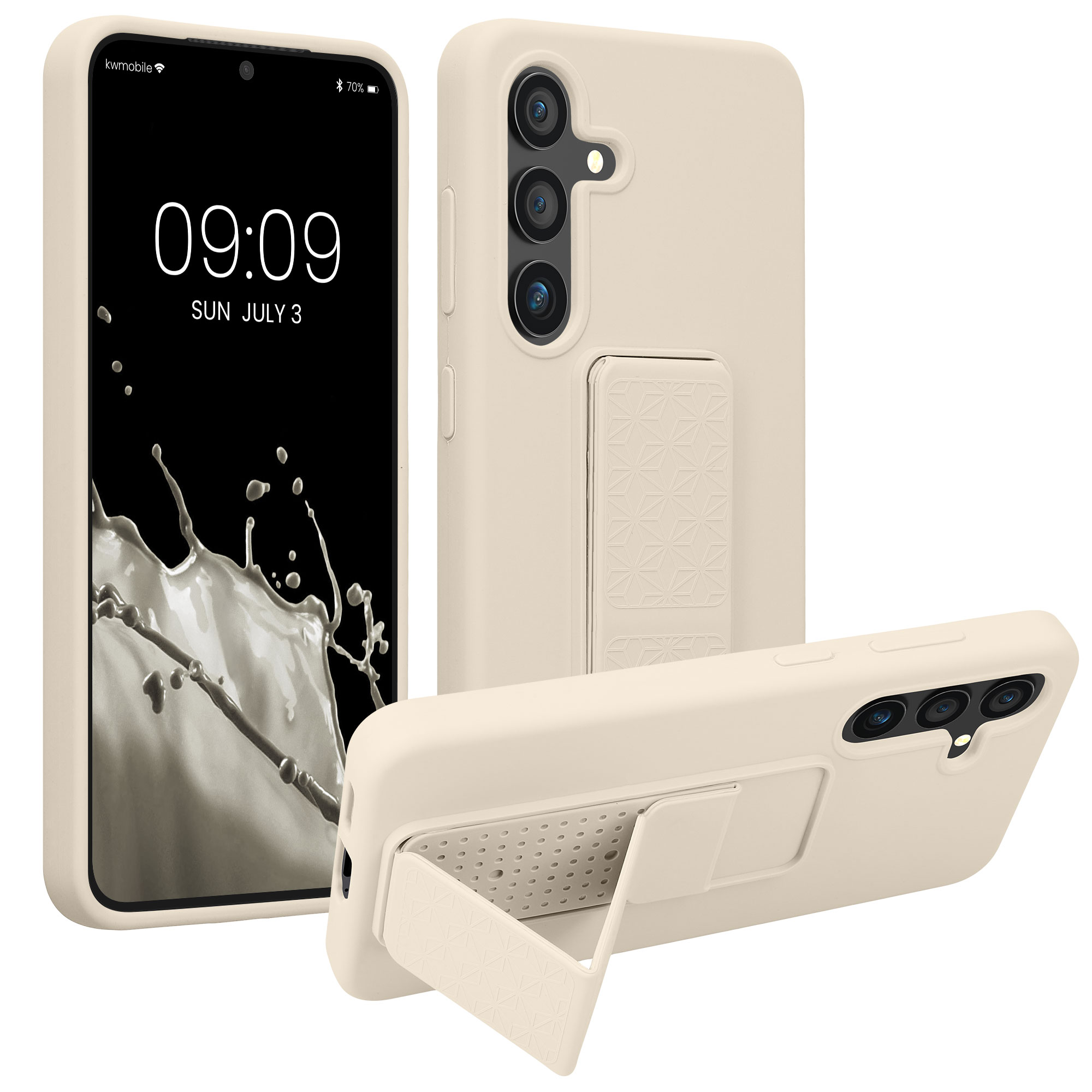 Pouzdro pro Samsung Galaxy S24 kwmobile se stojánkem s poutkem silikonové - krémová