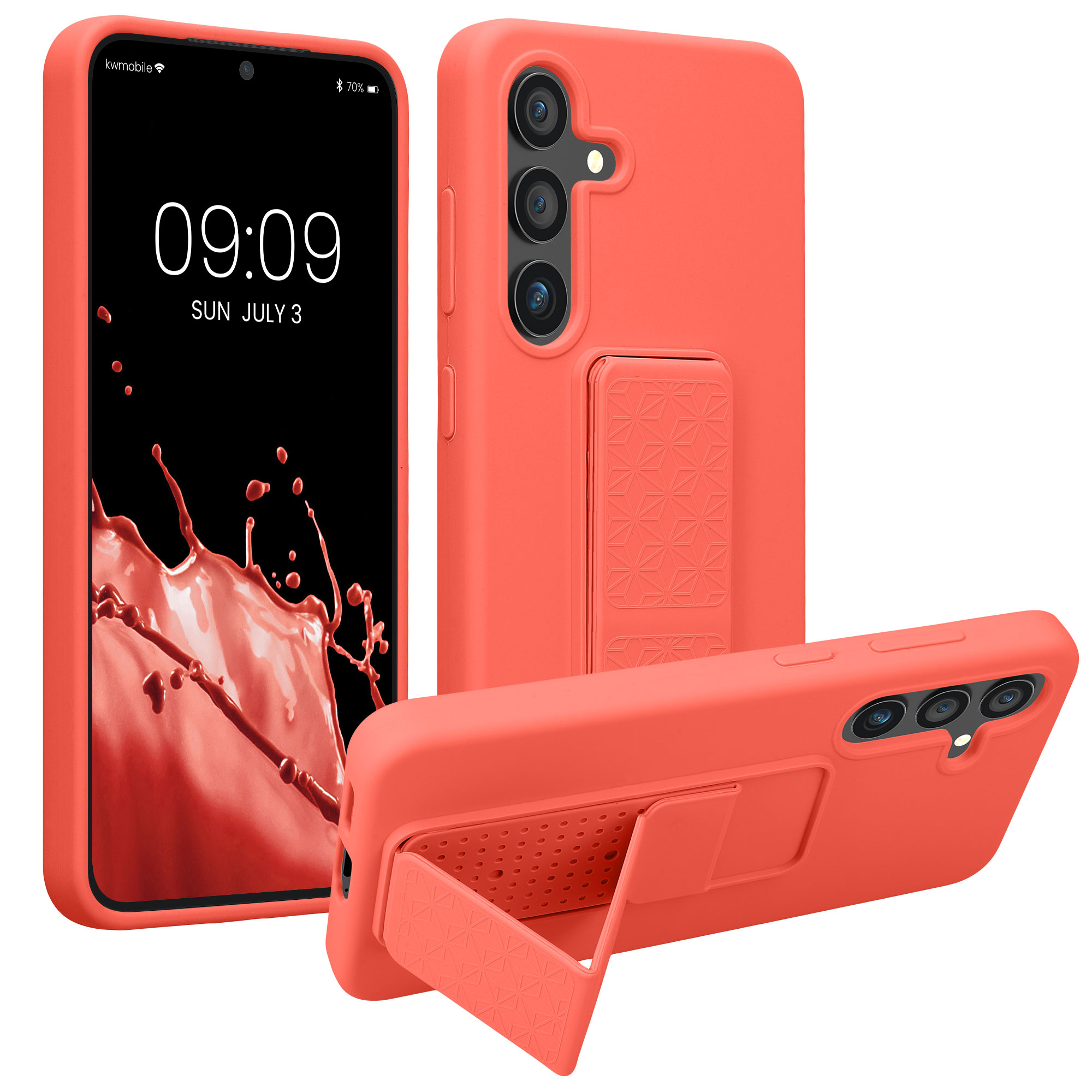 Pouzdro pro Samsung Galaxy S24 kwmobile se stojánkem s poutkem silikonové - korálová
