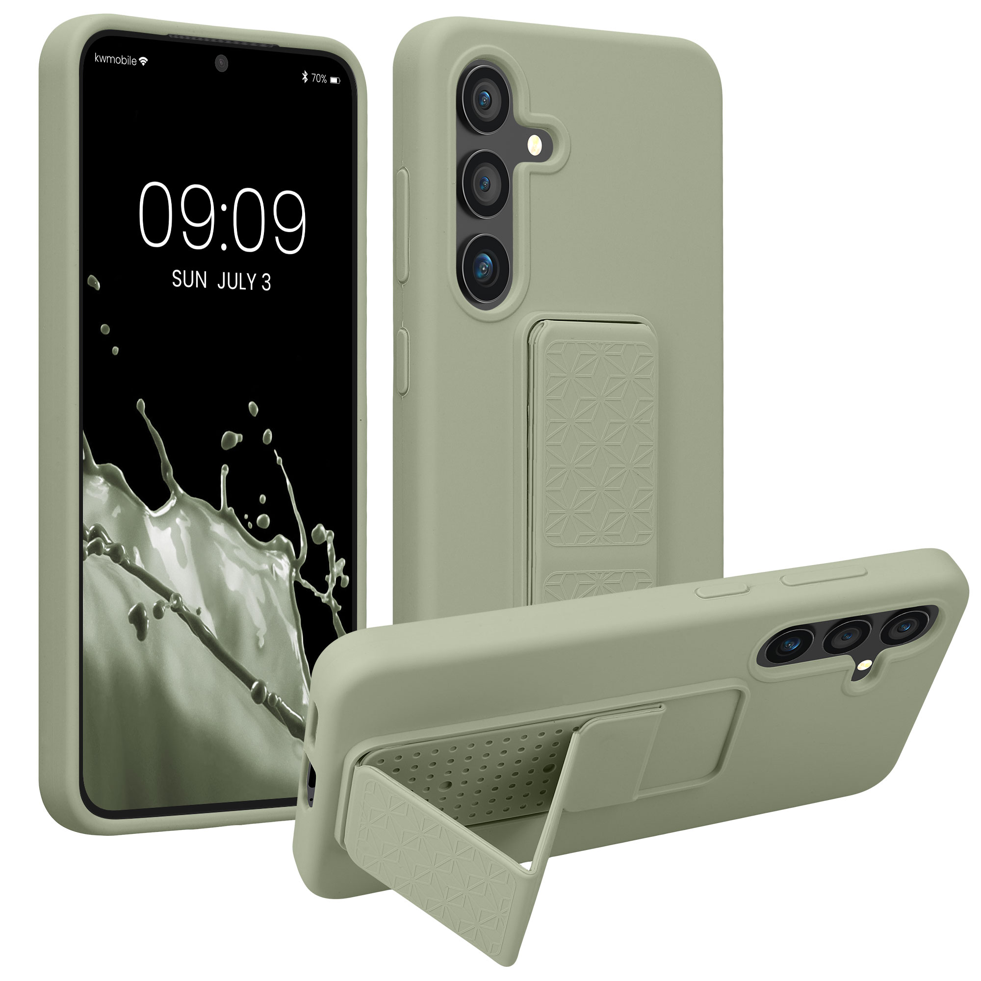 Pouzdro pro Samsung Galaxy S24 kwmobile se stojánkem s poutkem silikonové - šedozelená