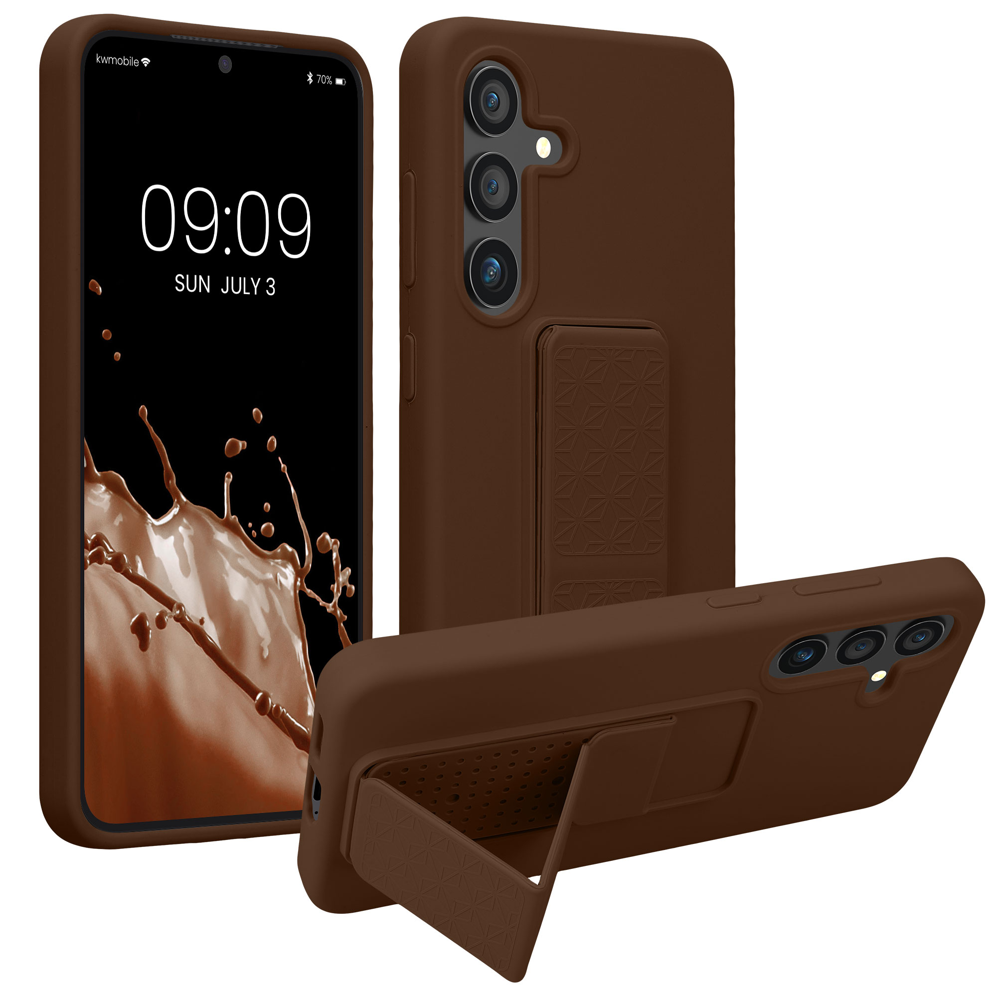 Pouzdro pro Samsung Galaxy S24 kwmobile se stojánkem s poutkem silikonové - čokoládová