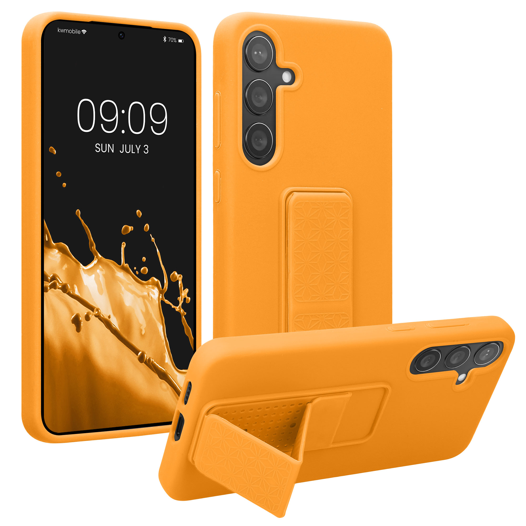 Pouzdro pro Samsung Galaxy S24 Plus kwmobile se stojánkem s poutkem silikonové - ovocná oranžová